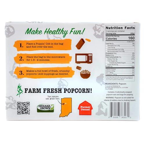 Poppin' Cobs Microwave Popcorn on the Cob - Pops off the Cob | Poppin\' Cobs Popcorn | Individually Wrapped Popcorn Cobs with 3 Bags For Popping | Single Ingredient | Gluten Free | Non-GMO | Single Harvest | Farm Fresh | Farmer Owned