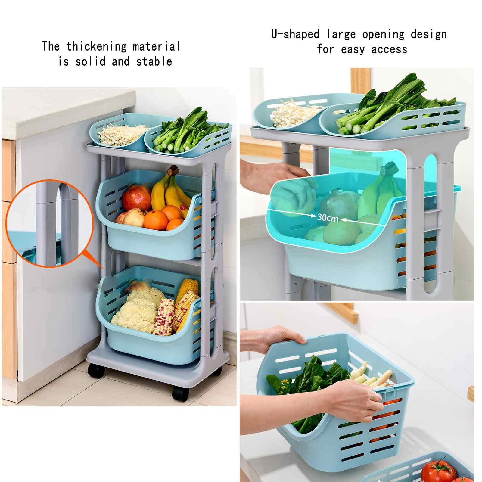 GUAWJRZDP GUAWJRZDP Rolling Laundry Basket Cart with 4X Wheels,Easy Assembly,PP Mesh Storage Box Vertical Trolley Fruit Basket for Kitchen/Bathroom/Bedroom/Office
