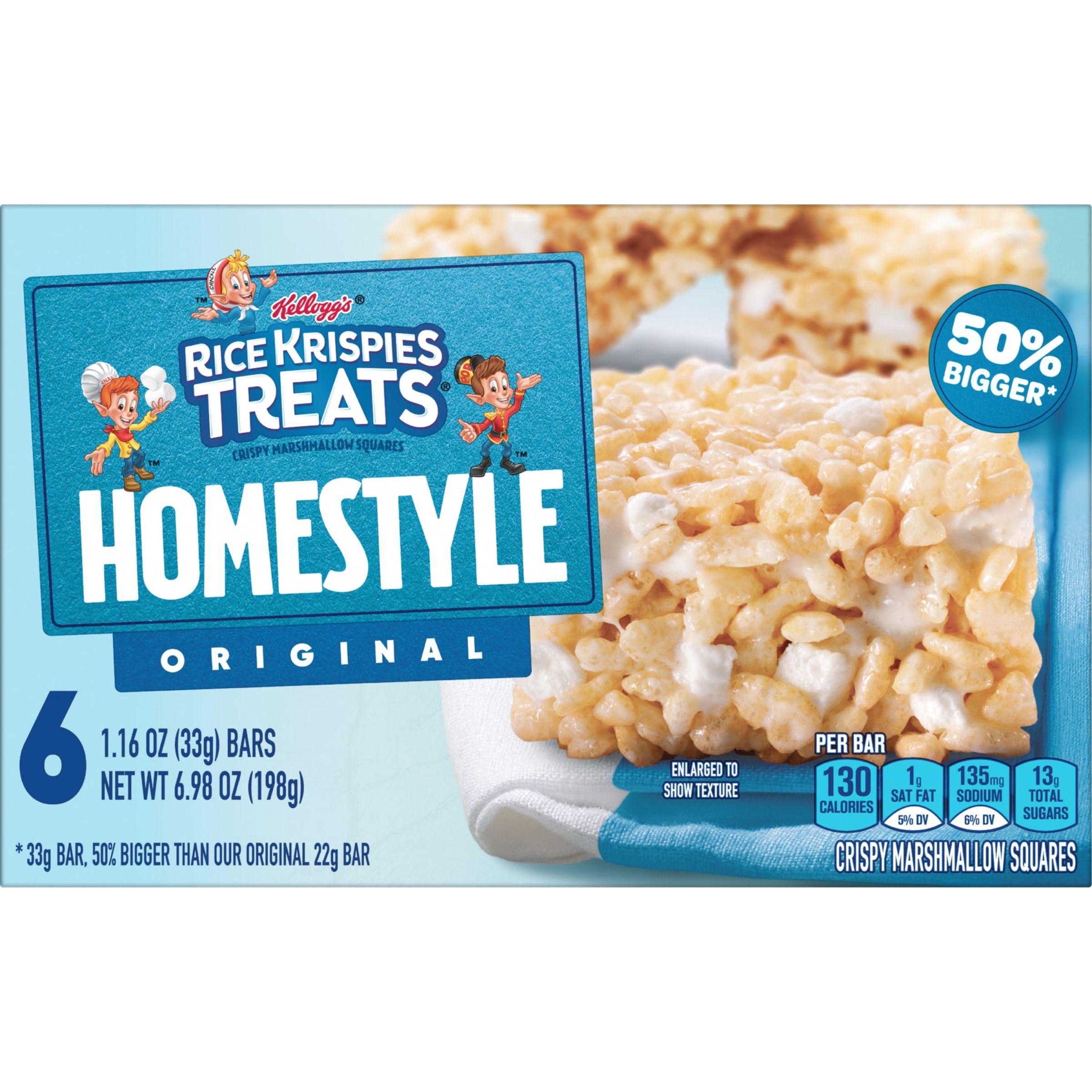RICE KRISPIES TREATS Rice Krispies Treats Homestyle Crispy Marshmallow Squares, Kids Snacks, Cereal Bars, Original, 6.98oz Box (6 Bars)