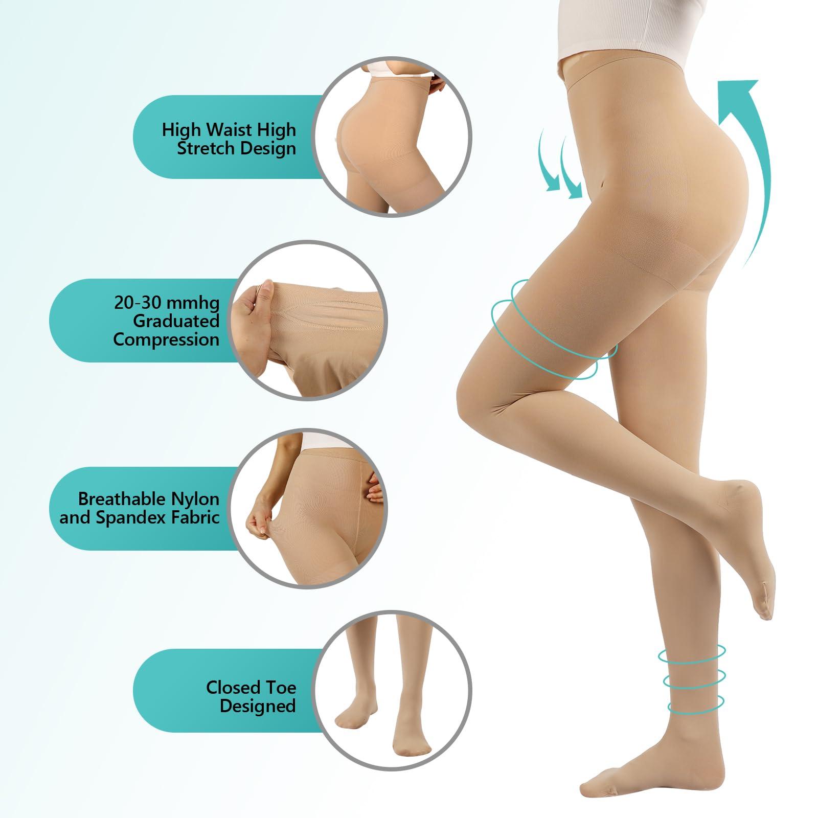 Laubawck Compression Pantyhose Stockings for Women Men, 20-30 mmHg Medical Graduated Support Opaque Closed Toe Hose Tights for Swelling, Edema Varicose Veins Waist High Compression Stockings