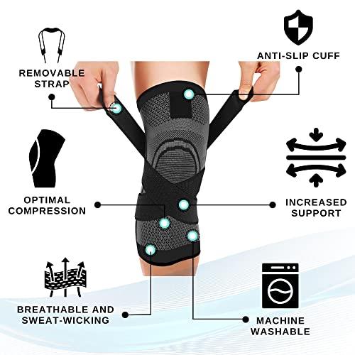 DCF DCF Compression Knee Sleeve with Adjustable Straps for Best Fit, Professional Knee Compression Sleeves Support for Knee Pain, Running, Work Out, Gym, Fitness, Weightlifting, 1-Pack