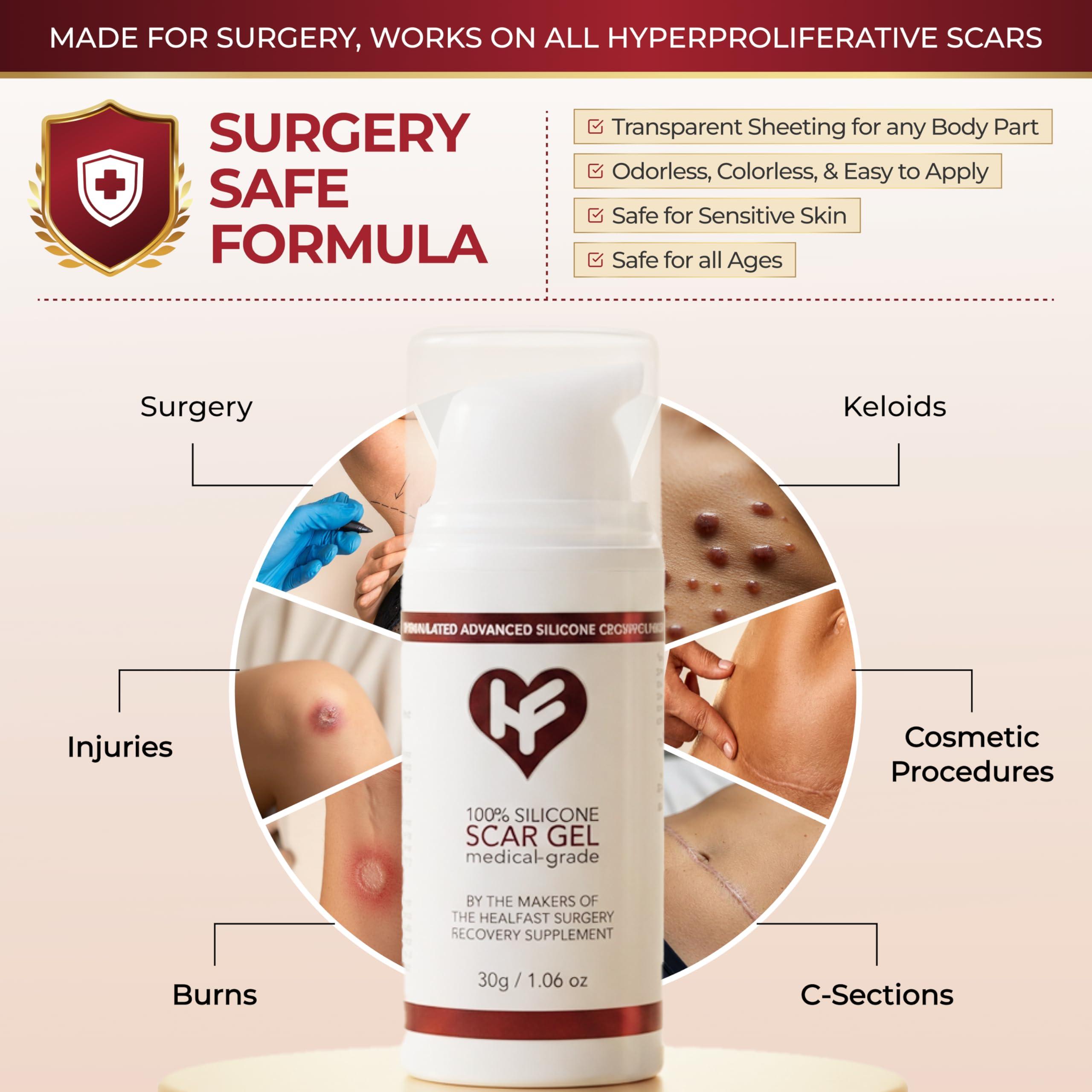 HealFast Physician Formulated Silicone Scar Gel Semi-Solid Sheeting - Advanced Crosspolymer Medical Grade Liquid Sheeting for Face, Body, Surgery, C Section, Burn, Keloidal & Hypertrophic Scars