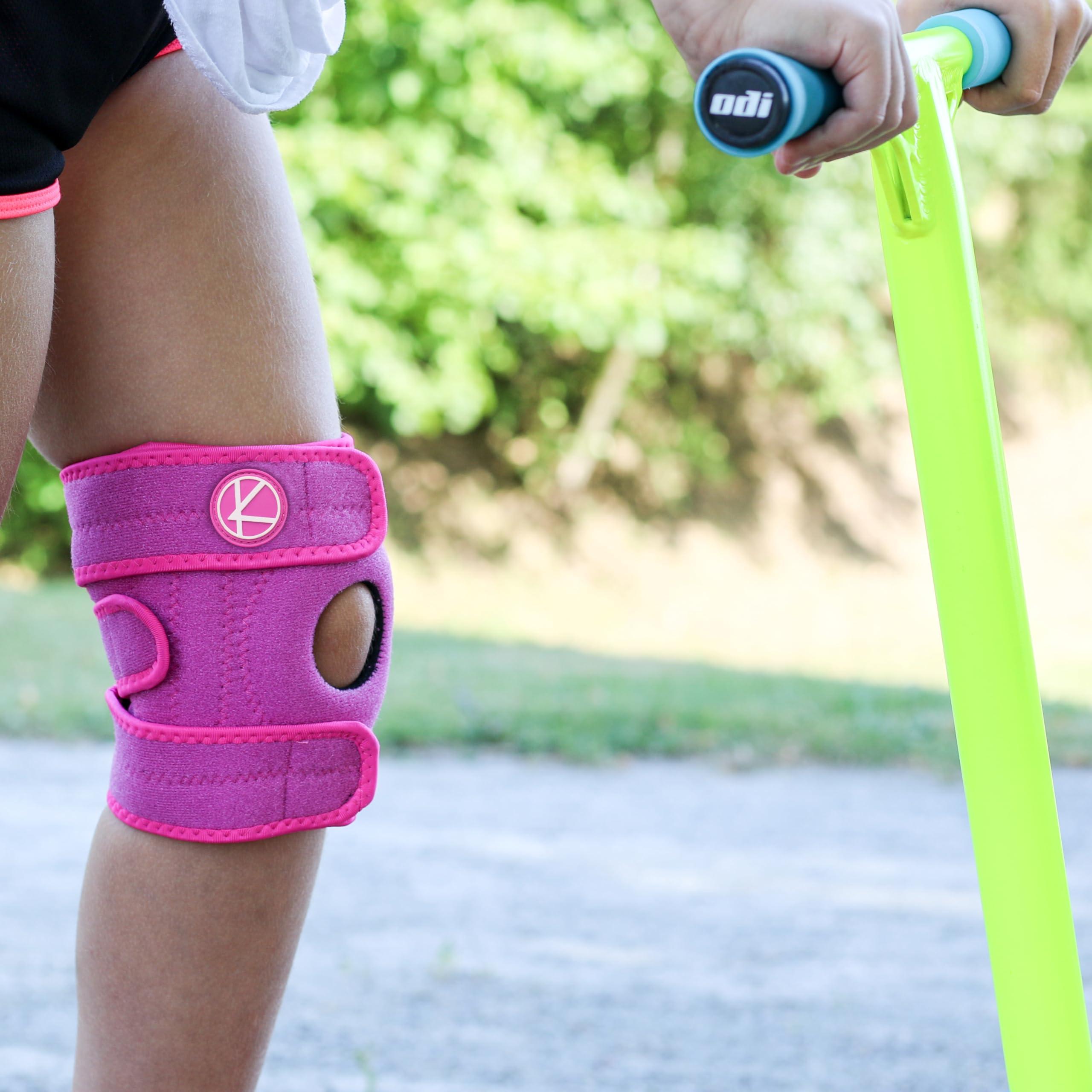 KARM KARM Kids Knee Brace - Osgood Schlatter Knee Brace Youth for Kids, Sports, Pain, Arthritis, Patella, Meniscus Tear, MCL, ACL - Adjustable Compression Support for Child, Boys & Girls (Pink)