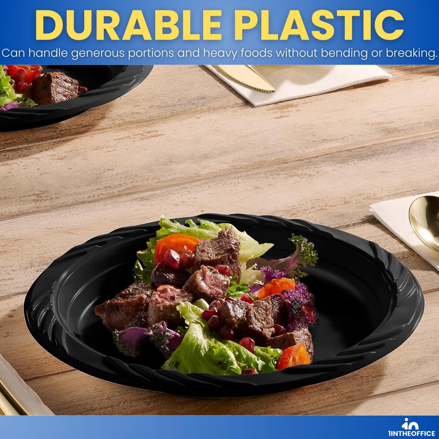 1InTheHome 1InTheHome Plastic Plates 6 Inch, Round Plastic Plates Black 6 Inch Diameter, Black Plates Disposable, Pack of 125