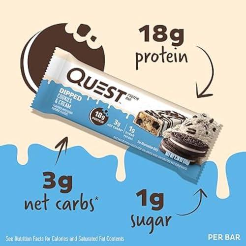 Quest Nutrition Quest Caramel Chocolate Chunk & Dipped Cookies & Cream Protein Bars Bundle, High Protein, Low Carb, Gluten Free, Keto Friendly, 12 Count (2 Packs of 12 Count Bars)