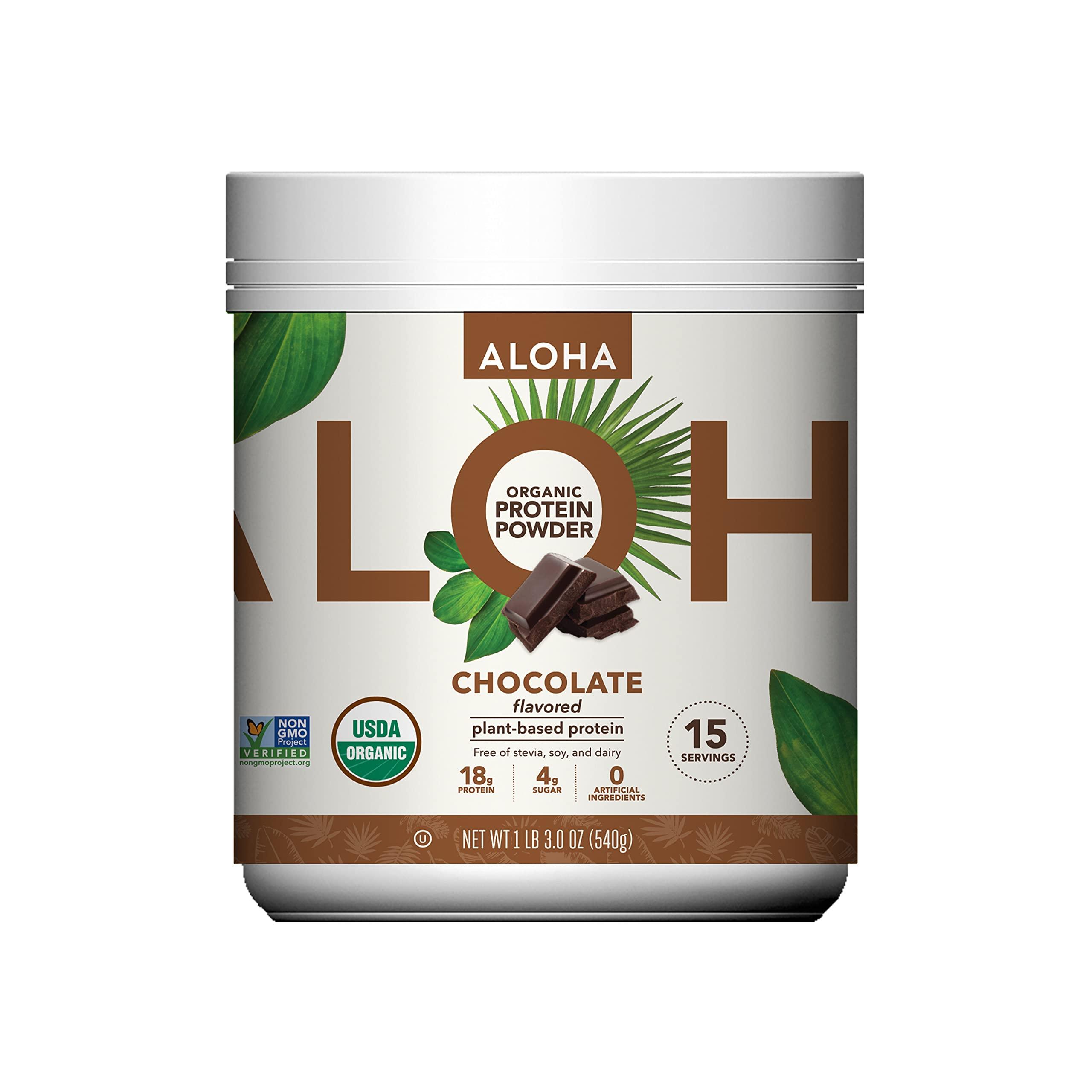 ALOHA ALOHA Organic Plant Based Protein Powder Bundle, Vanilla 19.6 oz & Chocolate 19.6 oz, 15 Servings Each