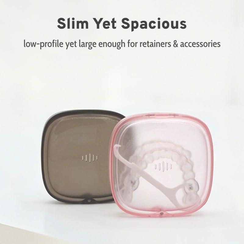 Maobuli Transparent Slim Retainer Case, Small Aligner Case for Travel, Compact Night Guard Case with Vent Holes, Fancy Retainer Holder Compatible with Invisalign(Pink)