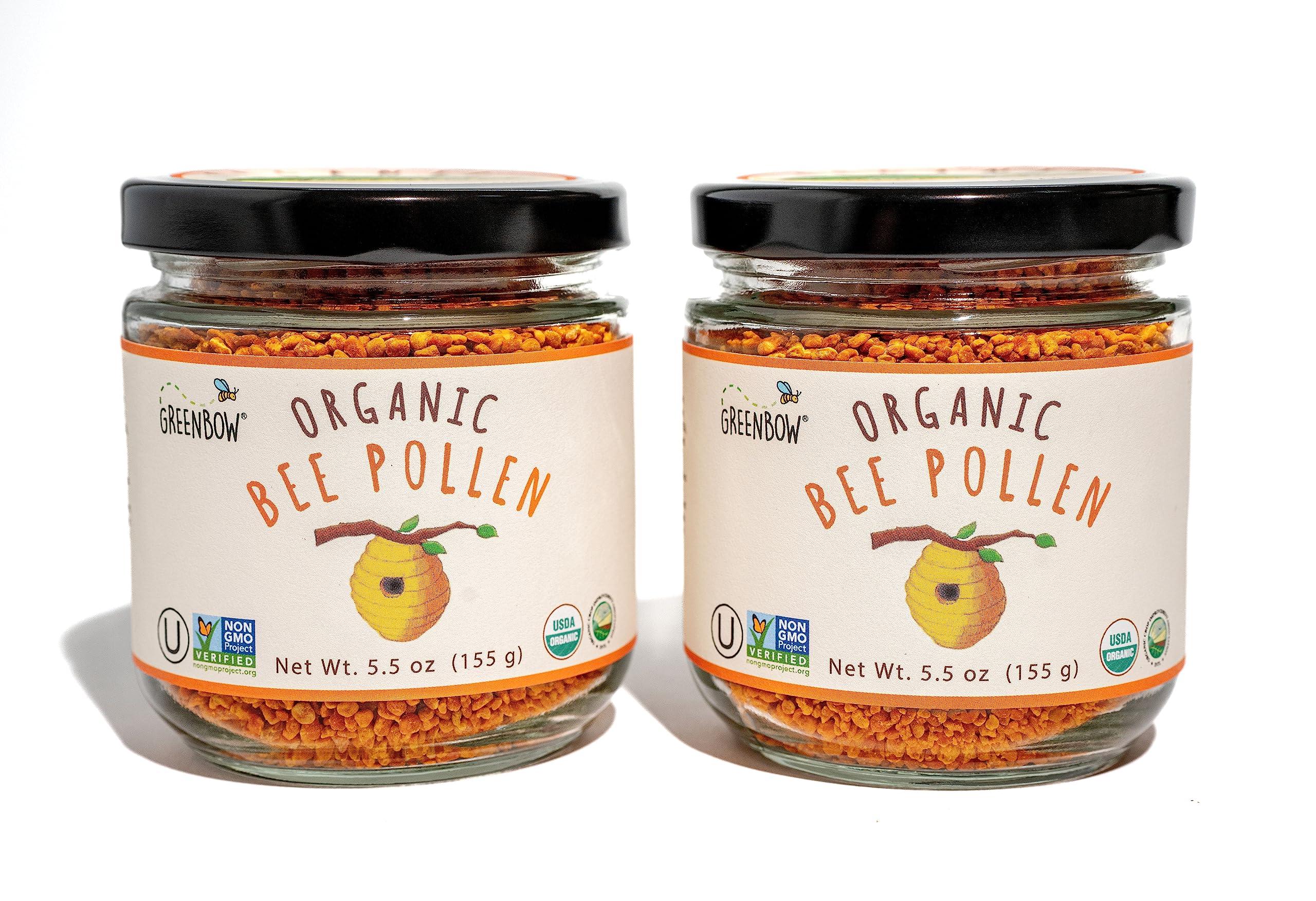 Greenbow Greenbow Organic Bee Pollen - 100% USDA Certified Organic, Non-GMO, Pure, & Natural Bee Pollen - Superfood Packed with Proteins, Vitamins & Minerals - Kosher Certified, Gluten Free -155g x 2 Jars