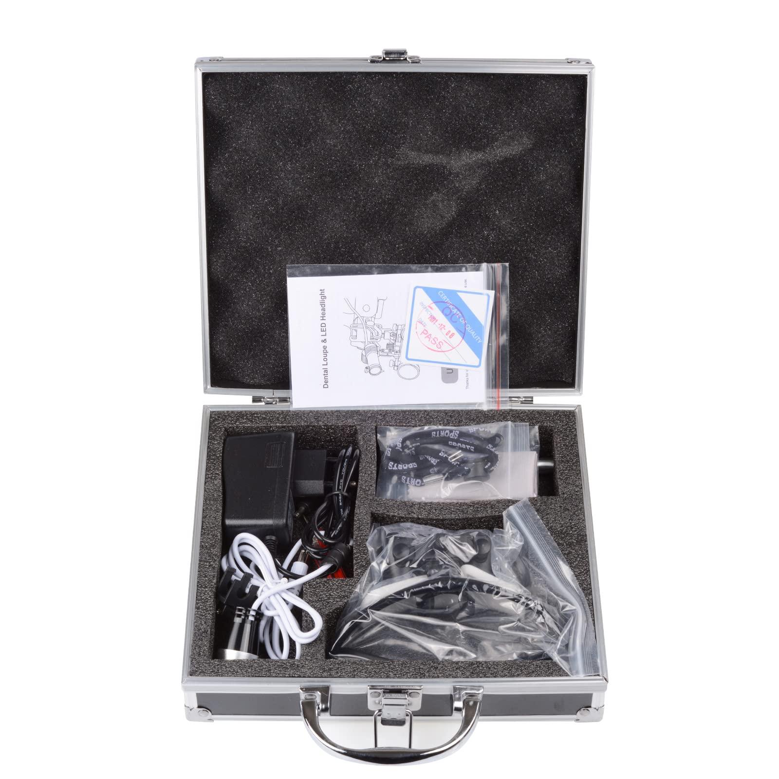 NSKI 3.5X420mm Bonicular Loupes Magnifier with 3W Operation Head Lamp Aluminum Box (Black)