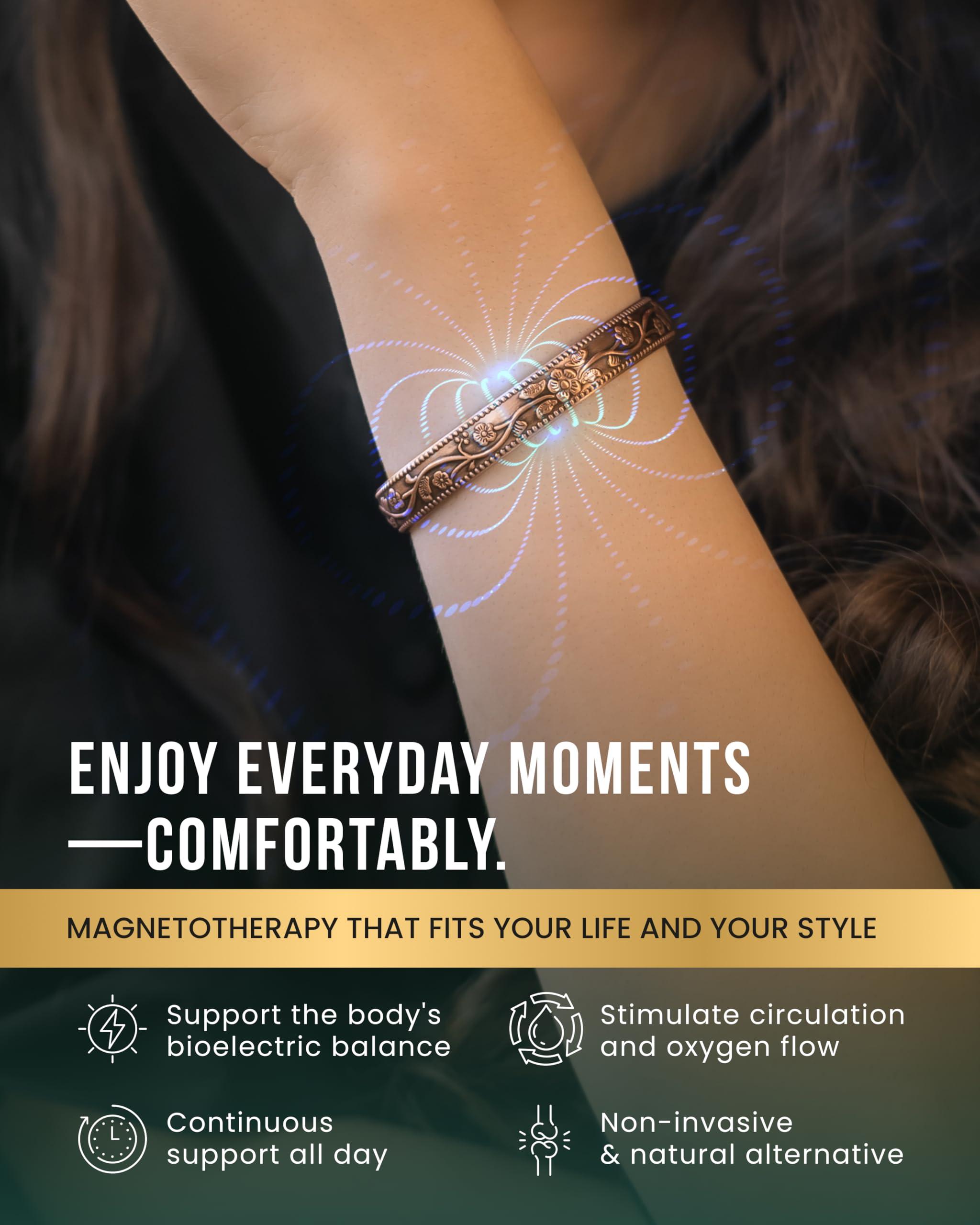 MagnetRX MagnetRX Women\'s Copper Bracelet Effective 99.9% Pure Copper Magnetic Bracelets for Women Adjustable Womens Copper Cuff Bracelet Bangle (Floral Style)