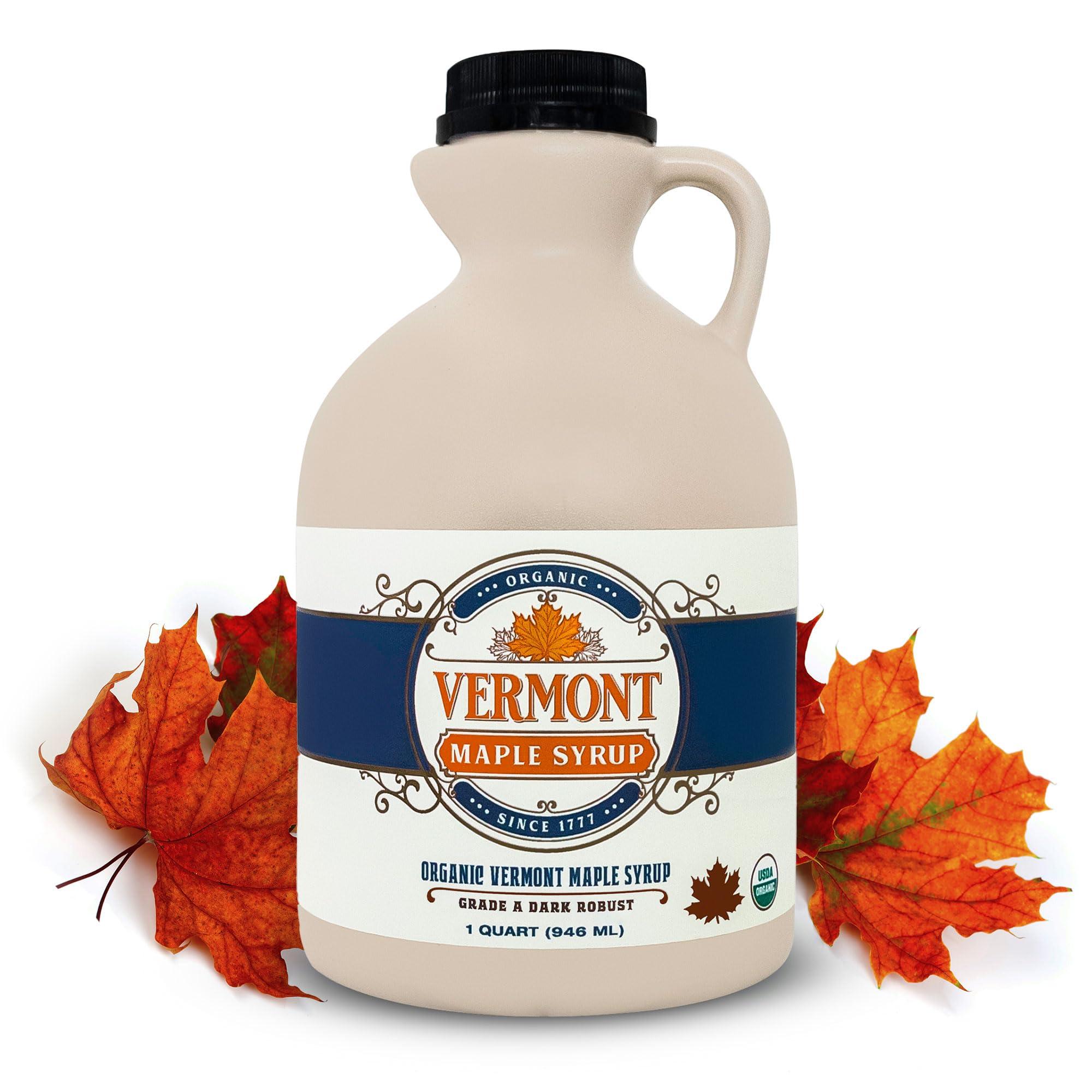 Vermont Maple Syrup Vermont Maple Syrup - 32 oz Grade A, Dark Robust Organic Maple Syrup - 100% Pure and Authentic Maple Syrup for Pancakes, Waffles and More - Nut free, Gluten Free, Vegan, Paleo