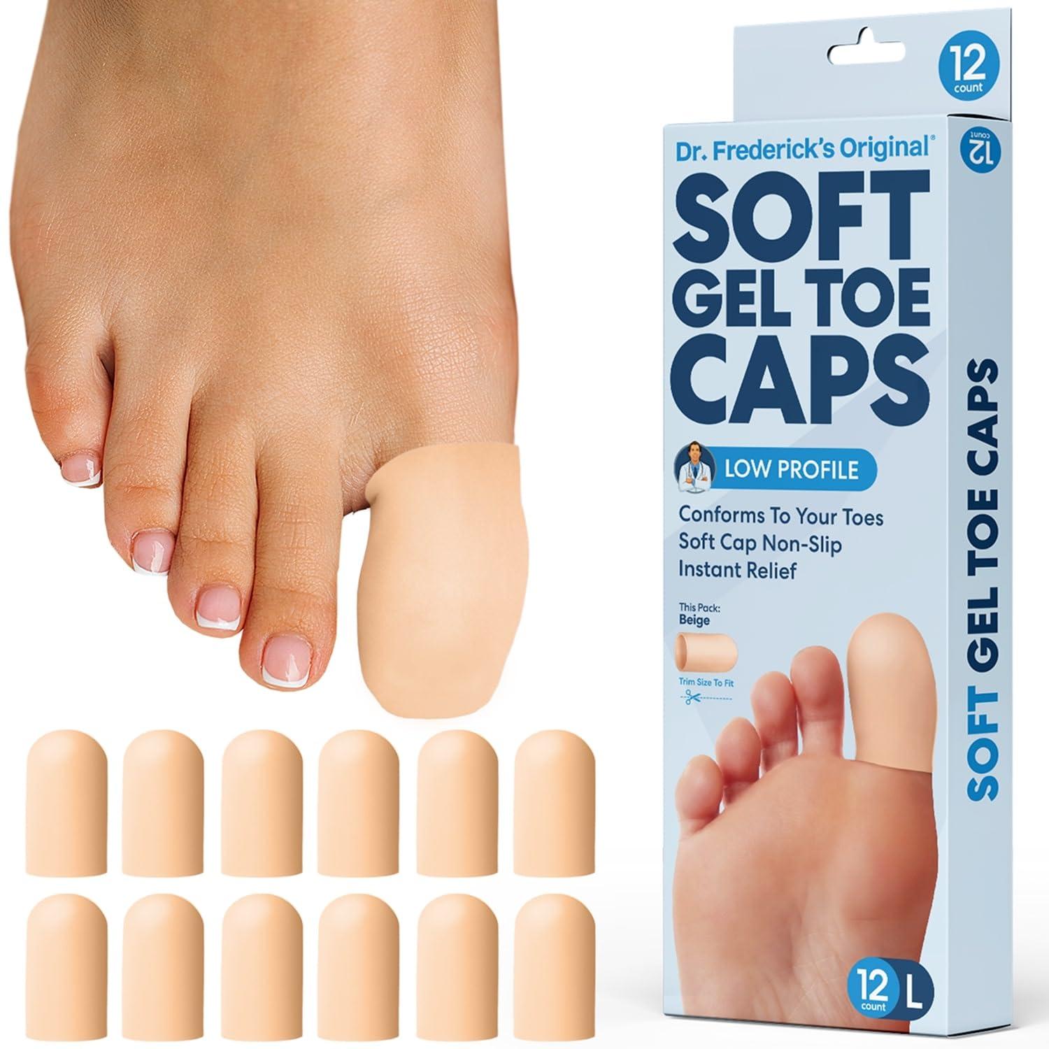 Dr. Frederick\'s Original Dr. Frederick\'s Original Gel Toe Protectors for Men & Women - 12 ct - Toe Caps for Foot Pain Relief - Flexible Cushions for Ingrown Toenails, Corns, Calluses, Blisters, and Comfort -Beige - Large