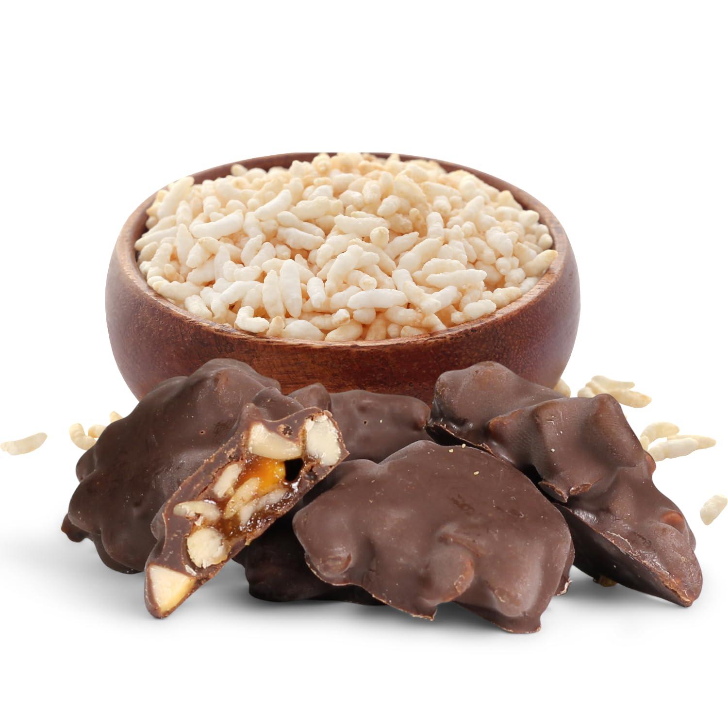 It\'s Delish Chocolate Caramel Rice Crispies Clusters Gift Box - by It\'s Delish | 12 OZ Premium Dark Chocolate Covered Crips Rice Nuts with Carmel Cluster without Nuts | Christmas Gifts Box of Chocolates Candy Turtles Vegan, Kosher