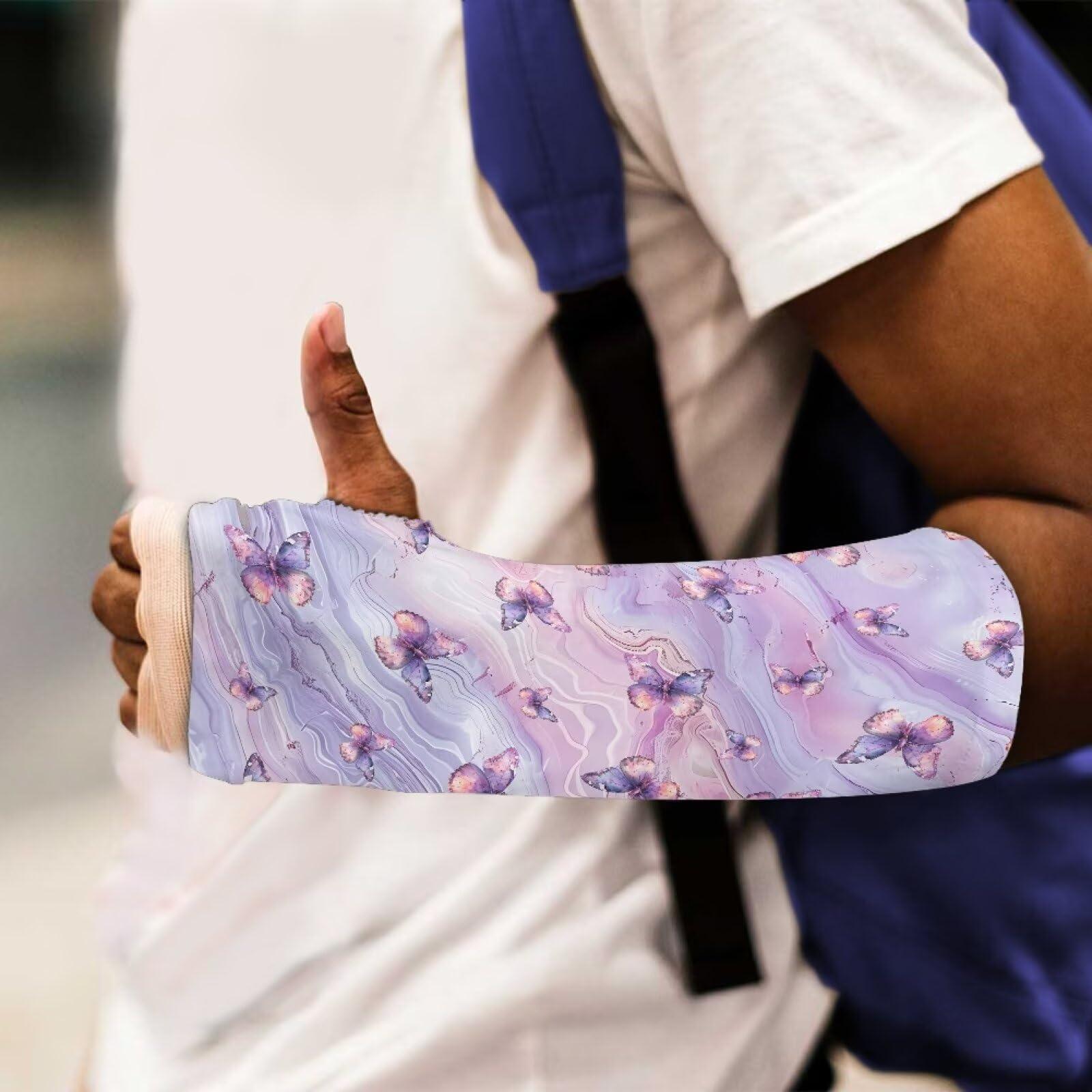 Gomyblomy Gomyblomy Purple Marble Arm Cast Cover Butterfly Pattern Cast Protector for Shower Adults Kids Arm Cast Sleeve for Women Girls Cast Cover Bandage Protector