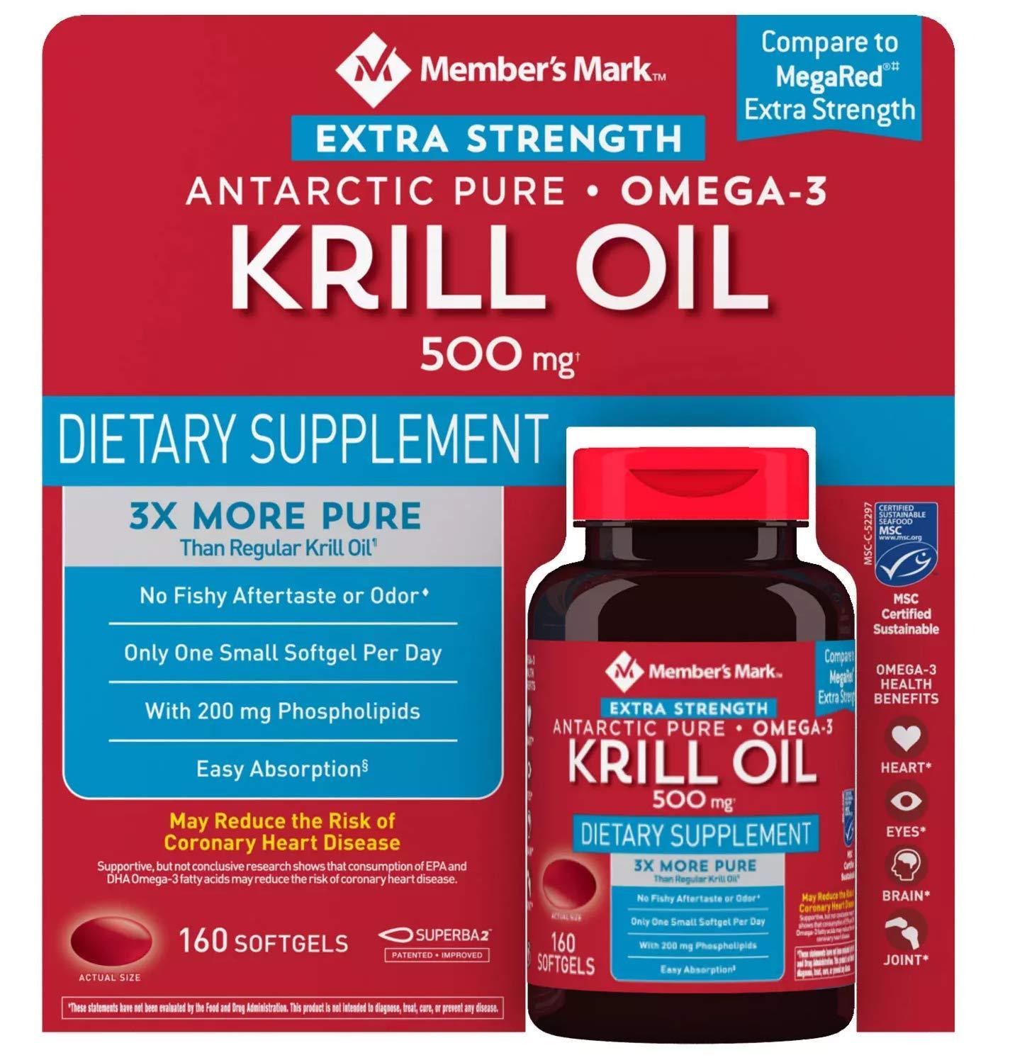 Members Mark Member's Mark Extra-Strength Antarctic Pure Omega-3 Krill Oil 500 mg 160 ct