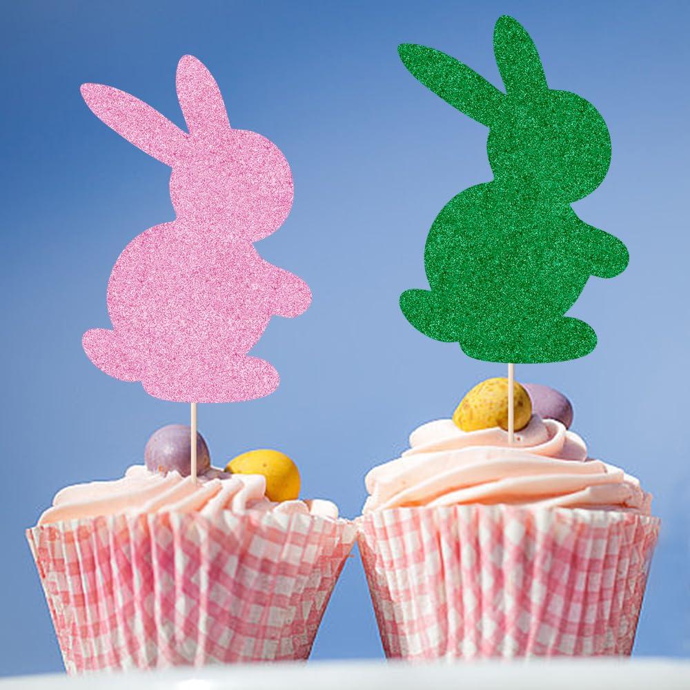Sodasos Sodasos 25 Pack Easter Rabbit Cake Topper, Colour Happy Easter Bunny Happy Easter Cupcake Picks for Easter Spring Birthday Party Baby Shower Cake Decorations