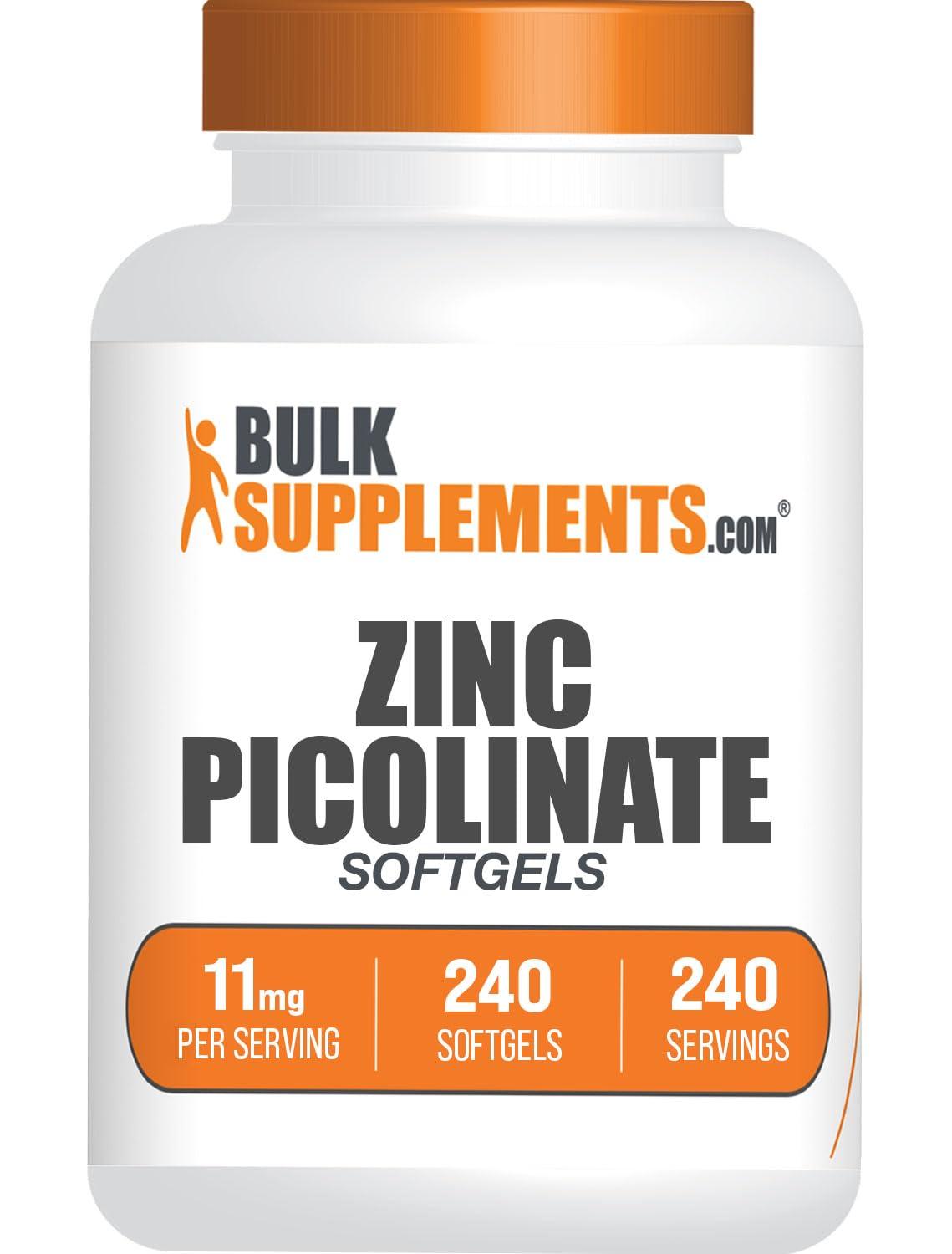 BULKSUPPLEMENTS.COM BulkSupplements.com Zinc Picolinate Softgels - Zinc Supplements, Zinc 11mg, Zinc Softgels - for Immune Support, Gluten Free - 1 Softgel per Serving, 240 Count (Pack of 1)