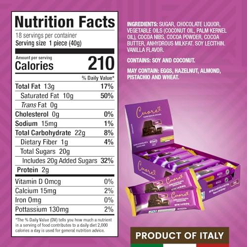 WITOR\'S Witor\'s Cuore Collection Chocolate, Premium Italian Chocolate, Great Tasting Filled Chocolate Bars (18 Count) (Dark Chocolate & Cocoa Nibs)