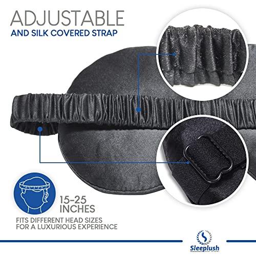 S SLEEPLUSH SWEET DREAMS Sleeplush Silk Sleep Mask – Sleep Mask with Silk Covered Straps – Sleep Masks for Women and Men - Eye Mask for Sleeping Comes with Ear Plugs and Pocket Bag - Weighted Sleep Mask - Black Pack of 2