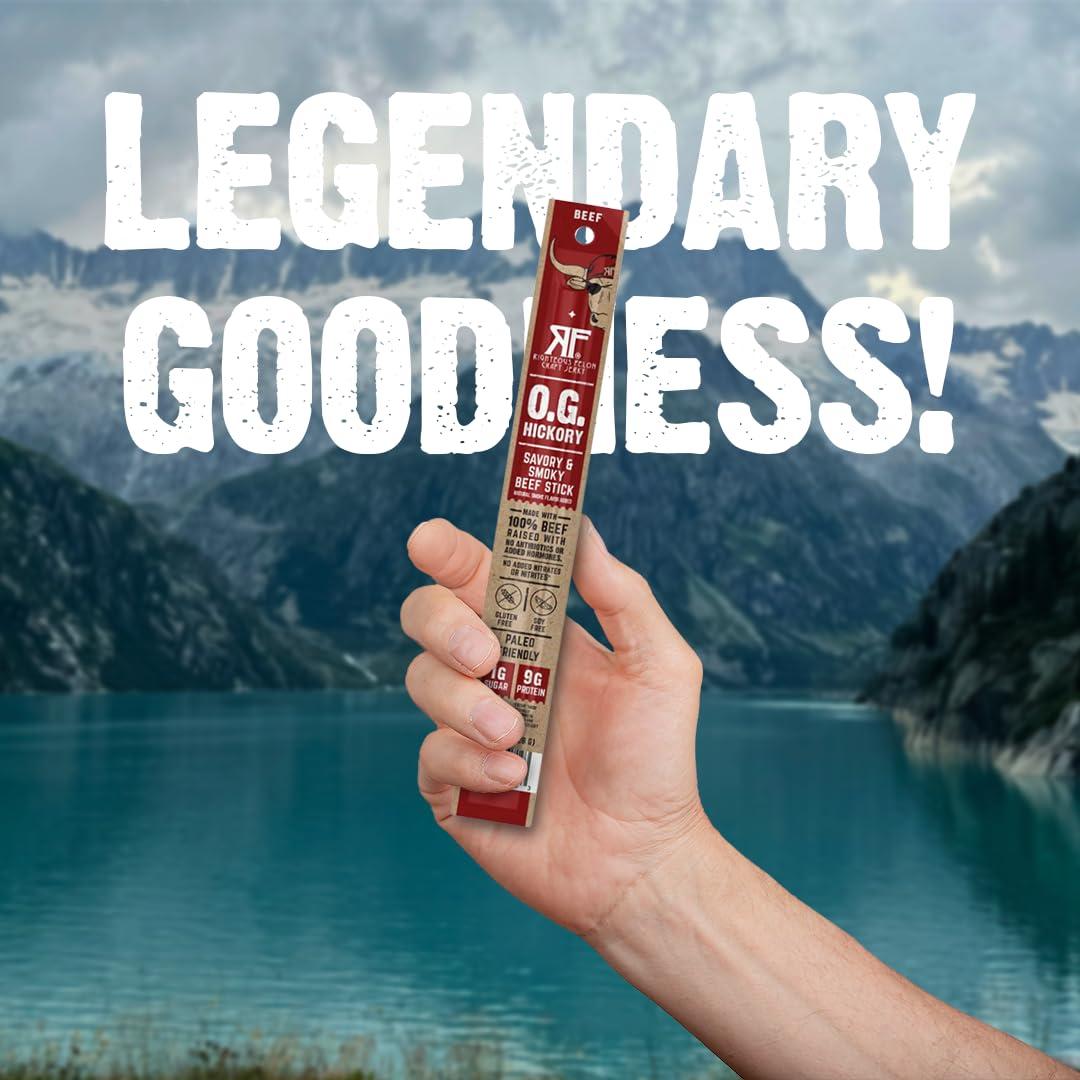 RIGHTEOUS FELON Righteous Felon Meat Sticks | 100% Beef Sticks | Gluten Free & Keto Meat Sticks | Low Sugar & High Protein Meat Sticks | Healthy Snack for Adults | Jerky Gifts for Men | OG Hickory, 10 Pack
