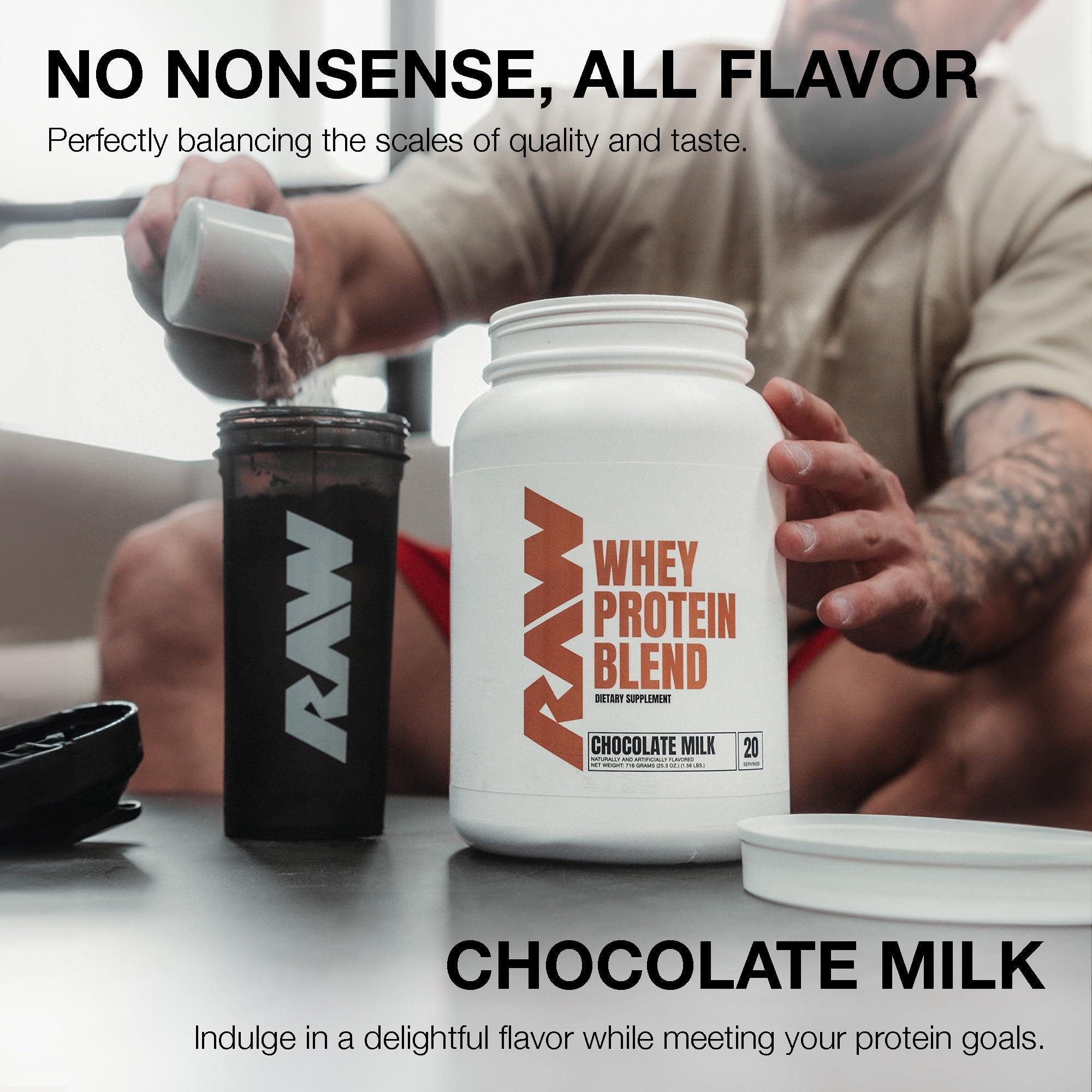 RAW RAW Whey Protein Powder Blend, Chocolate Milk (20 Servings) - Grass-Fed Microfiltered Protein Isolate for Muscle Growth & Recovery - Pre & Post Workout Sports Nutrition Supplement for Men & Women