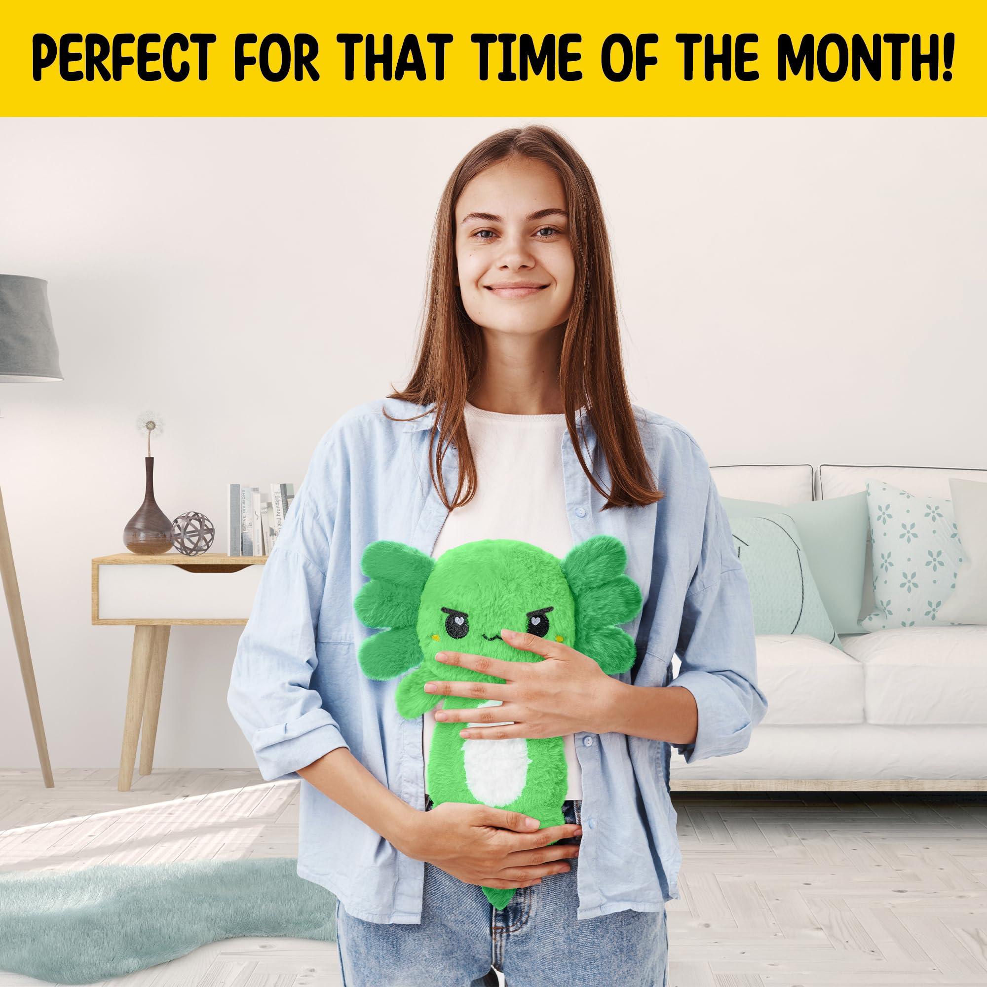 Happy Fuel Green Axolotl Microwavable 1.5 lbs Unscented Heating Pad for Women and Kids- Cute Soft Cozy Pillow Plush Heatable Warm Stuffed Animals - Kawaii Hot and Cold Plushie - Axolotl Gifts for Girls and Boys