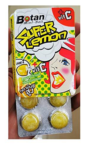Thai Botan Mint-Ball Botan Mint Ball Super Lemon+Vit C Flavour Sweet Sour Fizzy experience Fruit Mix Candy Tropical 17.5 g. (Pack of 6 pieces) // By Benjawan Shop