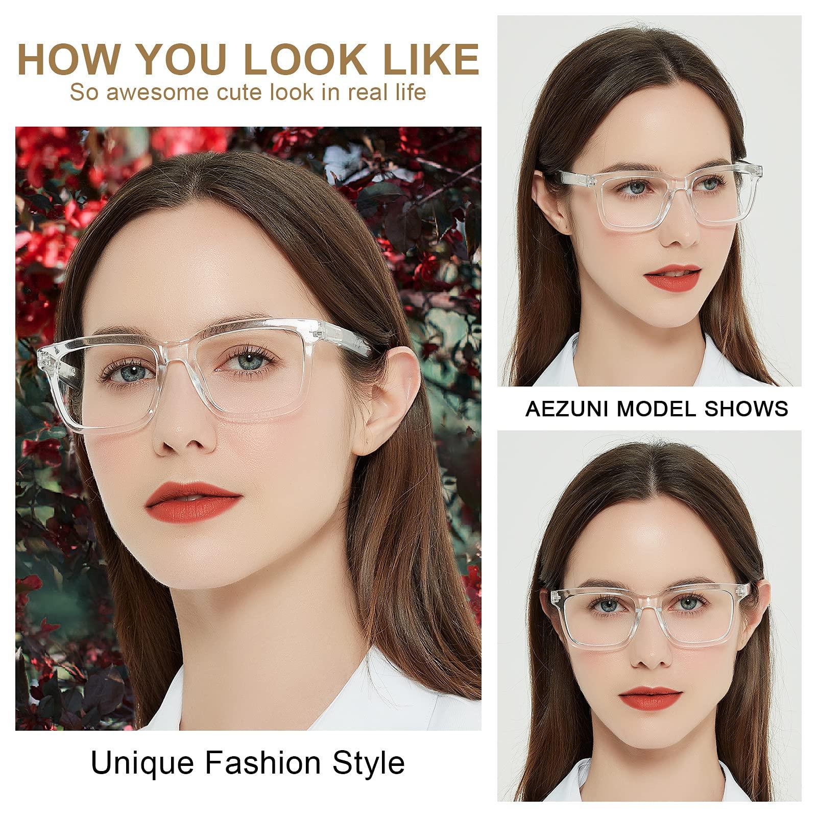 AEZUNI AEZUNI Large Square Reading Glasses Women Clear Frame Readers 1.0 1.5 2.0 2.5 3.0 3.5 (Transparent, 200)