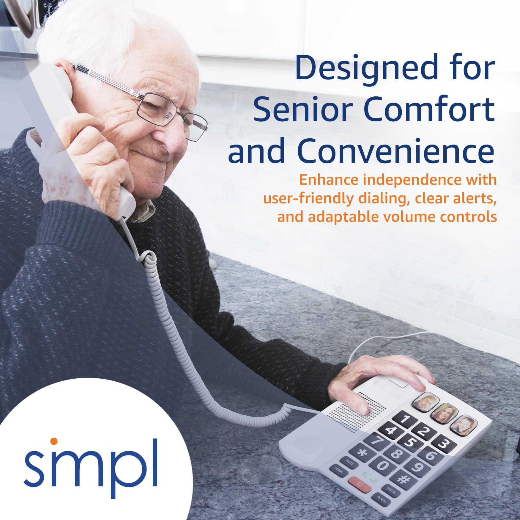 smpl SMPL Big Button Phone for Seniors, Corded Landline Phone for Elderly, Handicap, Amplify Permanently for Hearing & Vision Loss, Alzheimers, Dementia - Ideal Phone for Seniors (Model 56020)