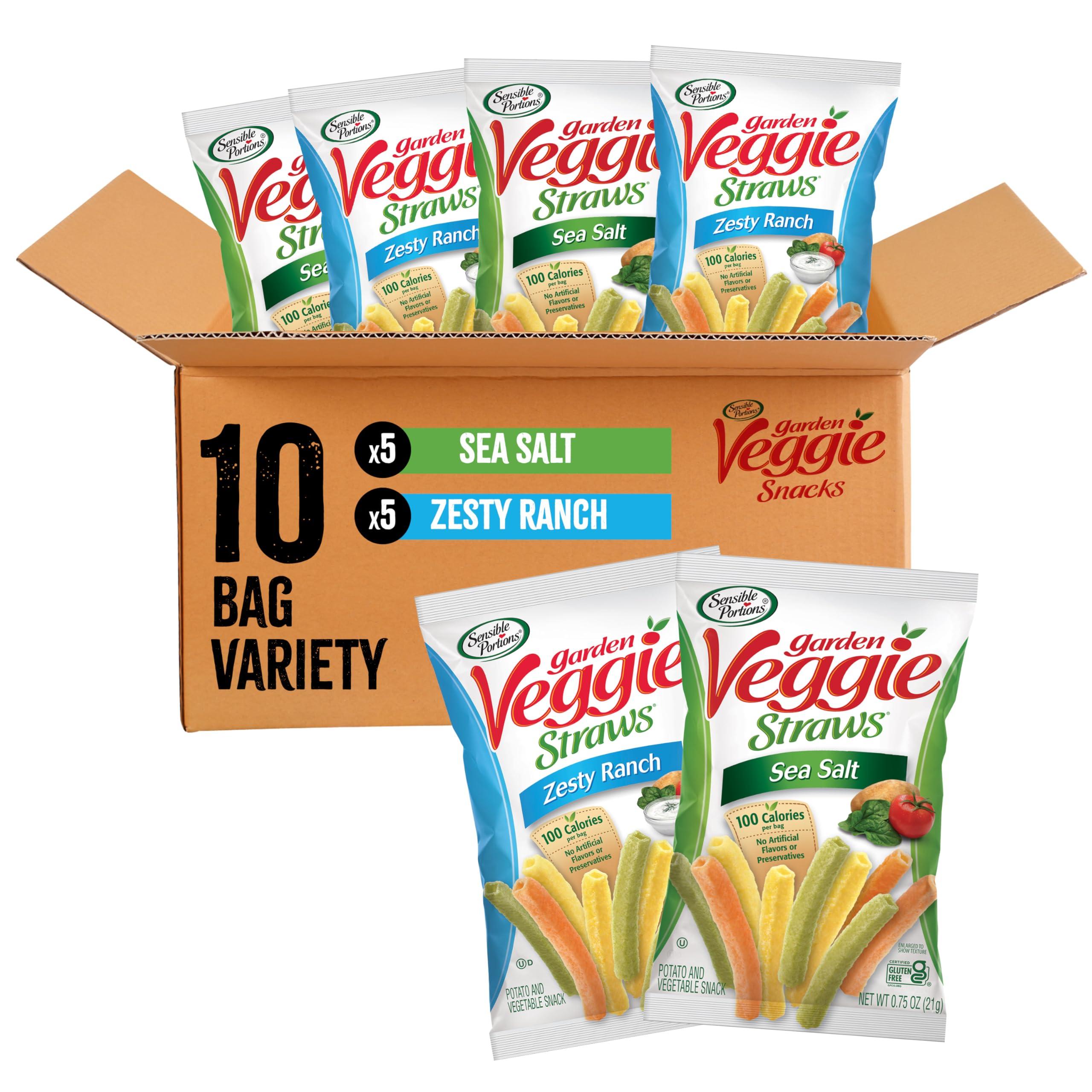 Sensible Portions Sensible Portions Veggie Straws Multi-Pack, Sea Salt and Zesty Ranch Flavor, Gluten-Free Chips, Individual Snacks, 0.75 Ounce Bag, 10-Pack