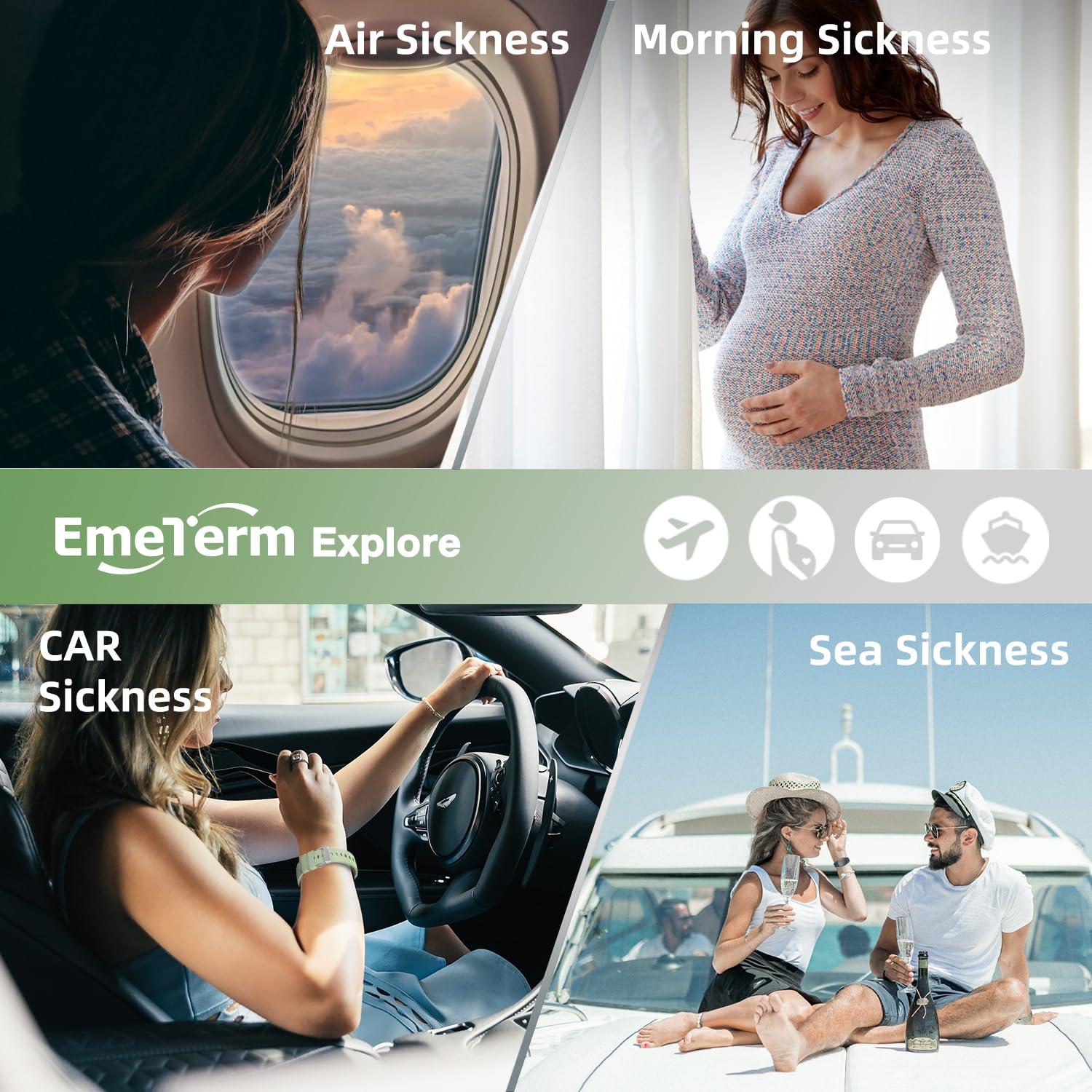 EmeTerm EmeTerm Explore Mint Green Anti-Nausea Wristband IP67 Waterproof Morning Motion Travel Sickness Vomit Relief Rechargeable Classic Strap Design No Gel Drug Free Without Side Effects