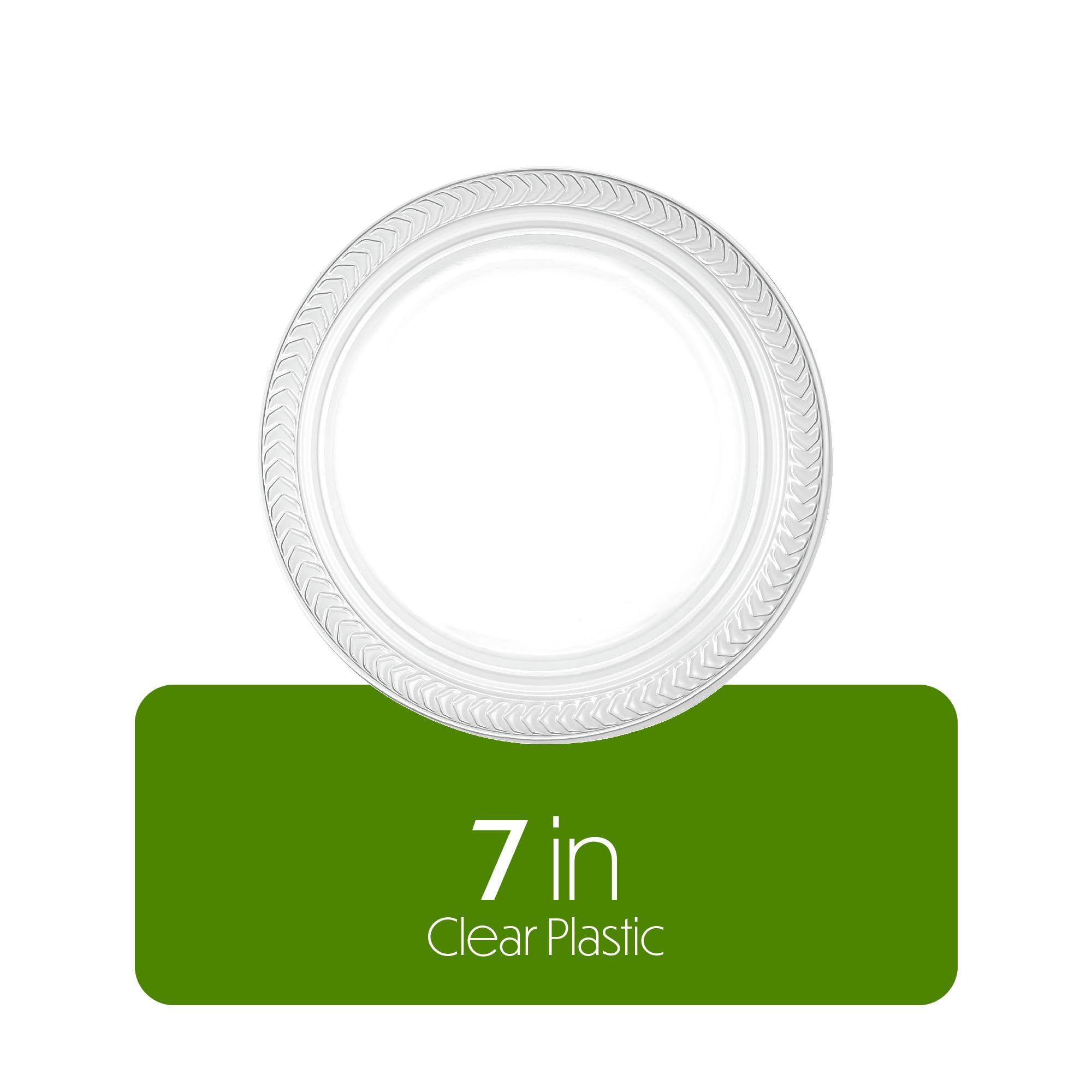 PLASTICPRO PLASTICPRO 40 Pack Clear Plastic Plates 7 Inch Durable Disposable Plastic Dinner Plates for Parties Events BBQ