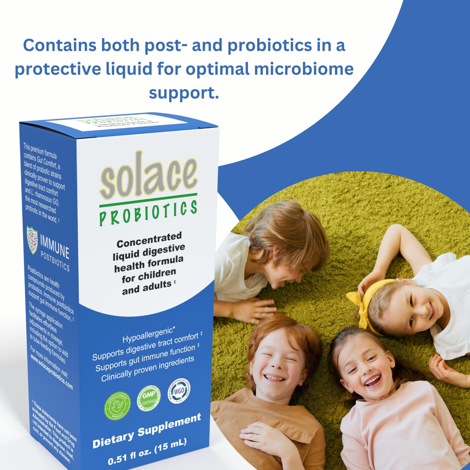 Solace Nutrition Solace Probiotics Liquid Formula for Adults and Kids - Concentrated Blend for Digestive Health and Immunity, Clinically Researched, Easy Syringe Application, Hypoallergenic - 15mL
