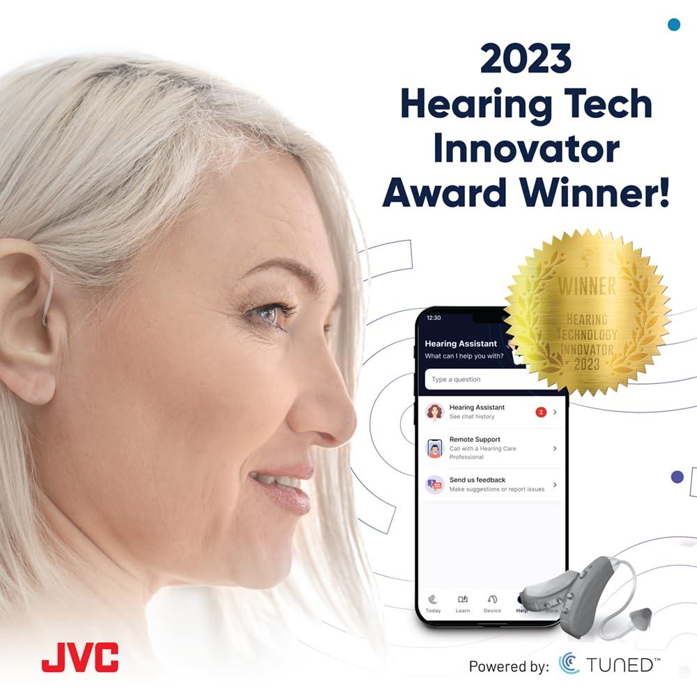 JVC JVC Self-Fitting OTC Hearing Aids for Seniors - Mild to Moderate Hearing Loss - Powered by FDA-Cleared TUNED App - 24/7 AI Hearing Assistant - Speech Recognition - Bluetooth-Enabled Hearing Aid