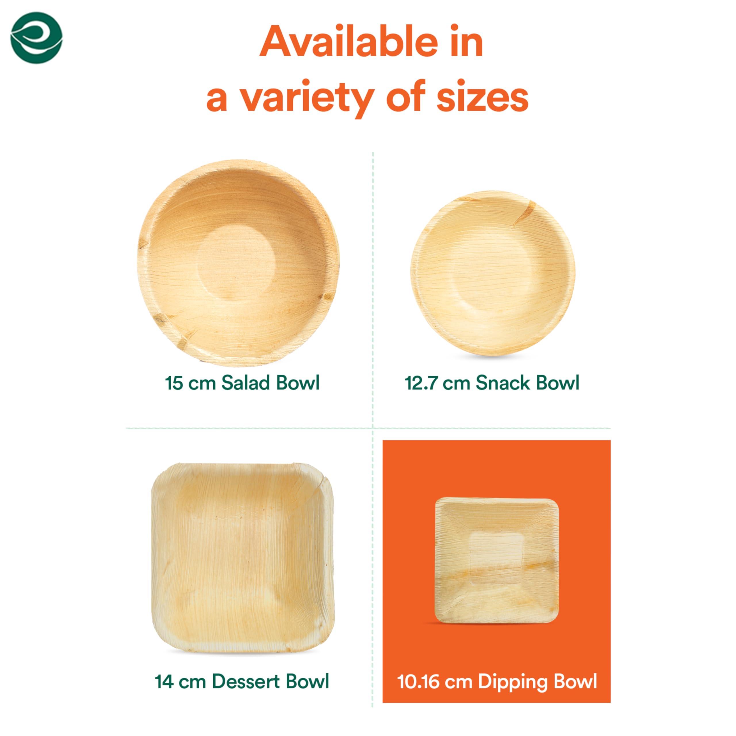 ECO SOUL ECO SOUL 100% Compostable Mini Palm Leaf Bowls 4 Inch 5 Oz Disposable Square Bamboo Bowls [50-Pack] Dessert Bowls Bamboo Style I Heavy Duty Eco-Friendly Sturdy Palm Bowl I Biodegradable Eco Bowls