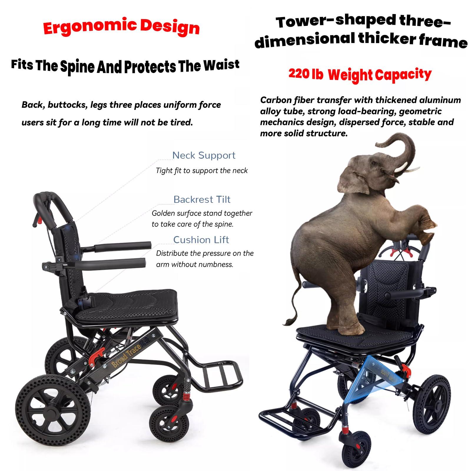 GLDDFDG GLDDFDG Lightweight Portable Folding Wheelchair,Transport Wheelchairs for Adults, Travel Wheel Chair with Bag,Aluminum,Brake,Flip Up Arms, Swing-Away Footrests,Breathable Seat Cushion,220Lb Capacity