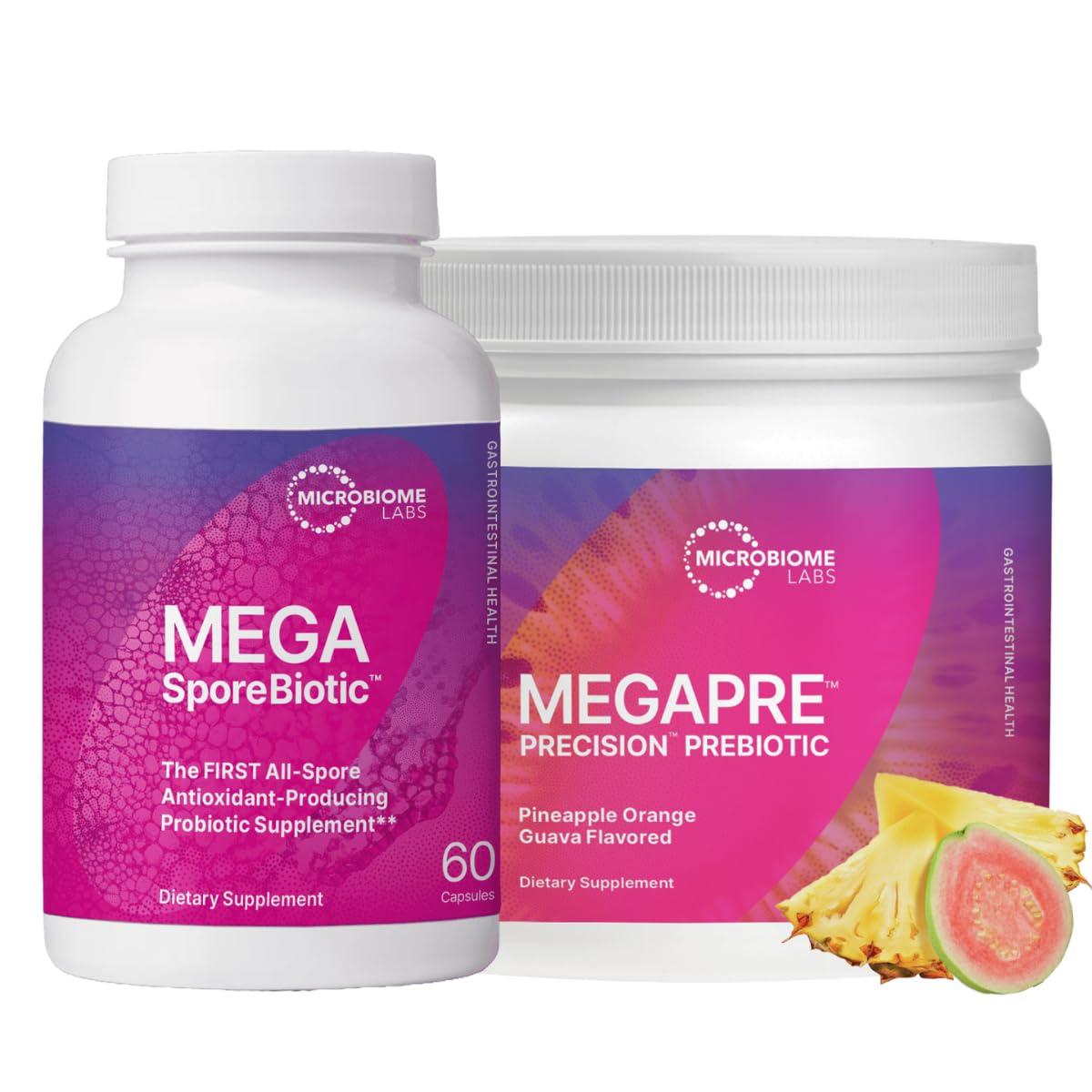 Microbiome Labs Microbiome Labs MegaSporeBiotic (60 Capsules) + MegaPre (5.5 oz Powder) Probiotic Prebiotic Bundle - Spore-Based Probiotic with Prebiotic Fiber Powder