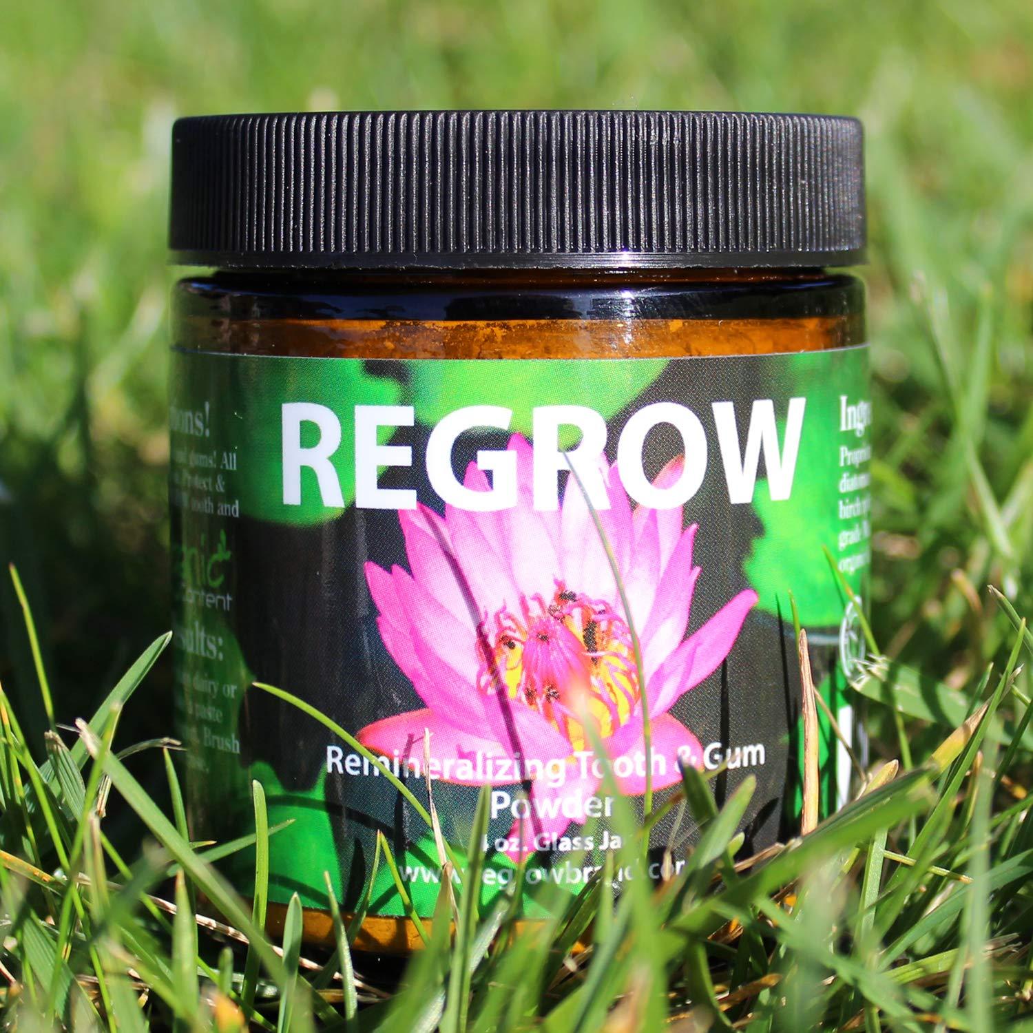 REGROW Brand REGROW Remineralizing Tooth Powder - Whiter Teeth Naturally - Cleans, Heals, Protects & Stop Sensitive Teeth and Gums - All Natural - 4oz Glass Jar