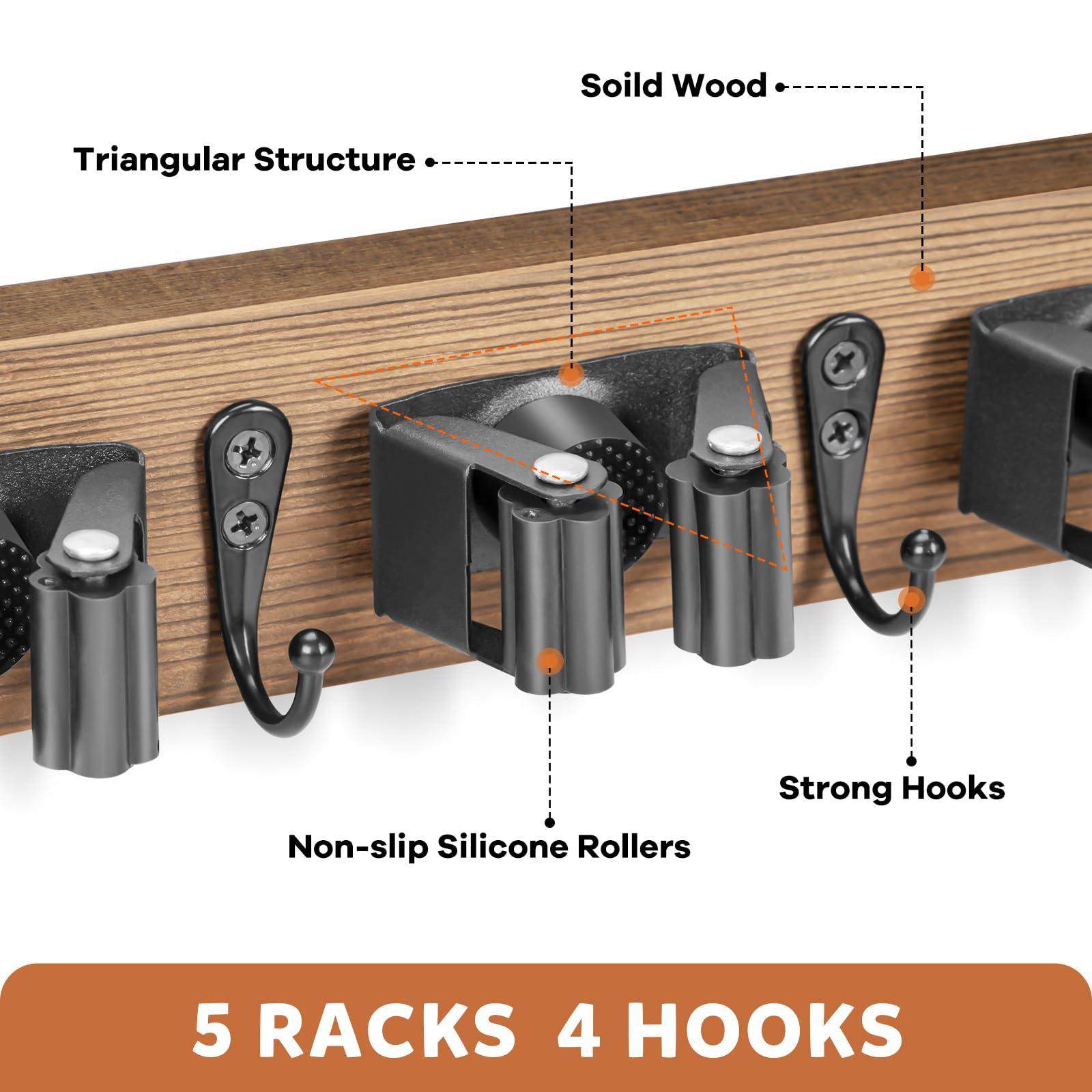 IMILLET IMILLET 2 Pack Plastic Pack Broom Holder & 1 Pack Wood Broom Holder