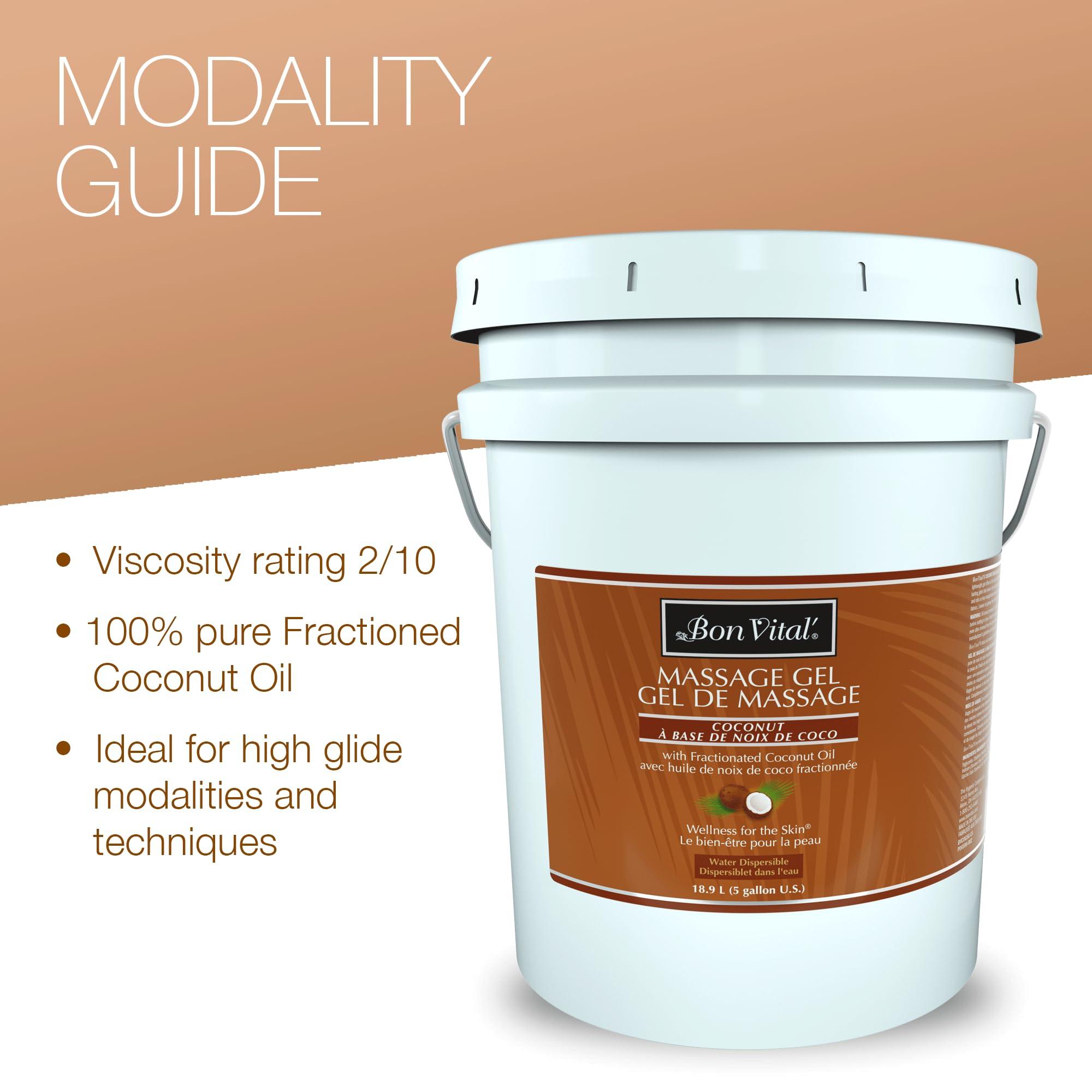 Bon Vital' Bon Vital\' Coconut Massage Gel with 100% Pure Fractionated Coconut Oil, Great for At-Home Use in Back Massages & Neck Massages, Moisturizes Skin Without Clogging Pores, 5 Gal, Label may Vary