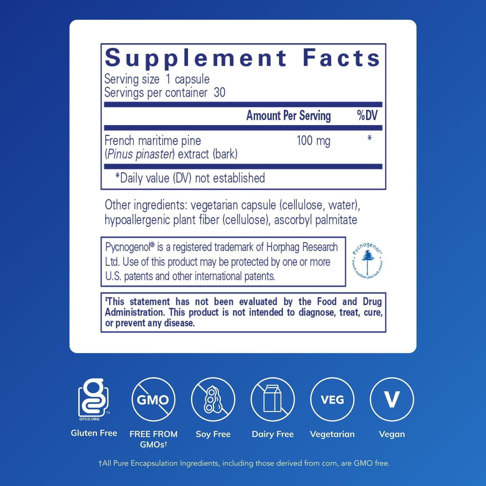 Pure Encapsulations Pure Encapsulations Pycnogenol 100 mg | Hypoallergenic Supplement to Promote Vascular Health and Provide Antioxidant Support | 30 Capsules
