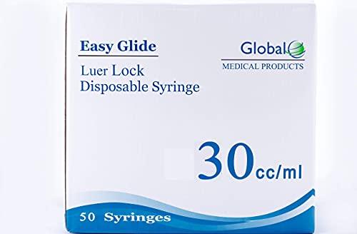 Easy Glide Easy Glide 30ML 30CC Luer Lock Syringe 50 Pack, No Needle, Sterile, Great for Home Care