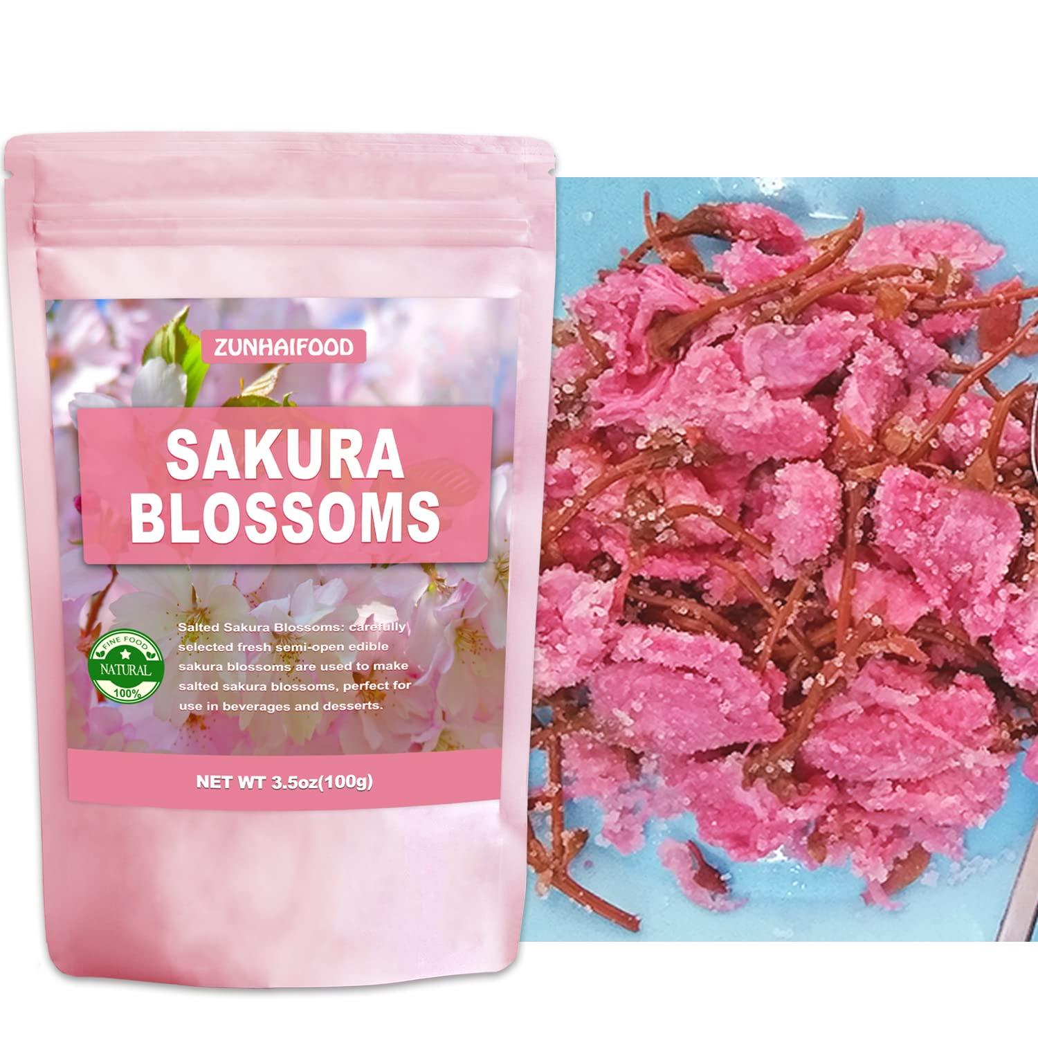 Zunhai Food Edible Salted Sakura Blossoms, Premium Pickled Sakura Cherry Blossoms, 3.5oz(100g)