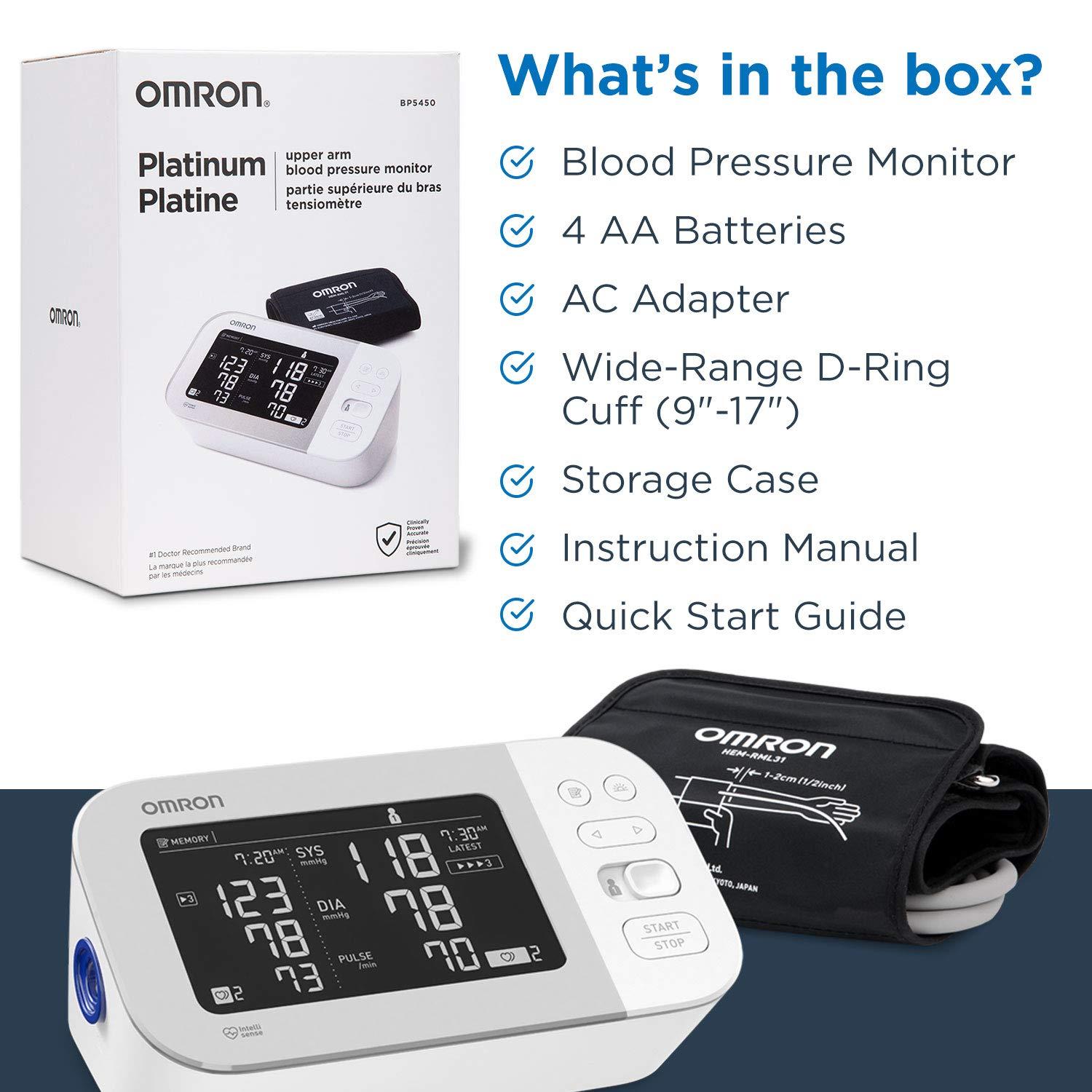 Omron OMRON Platinum Blood Pressure Monitor, Upper Arm Cuff, Digital Bluetooth Blood Pressure Machine, Stores Up To 200 Readings for Two Users (100 readings each)
