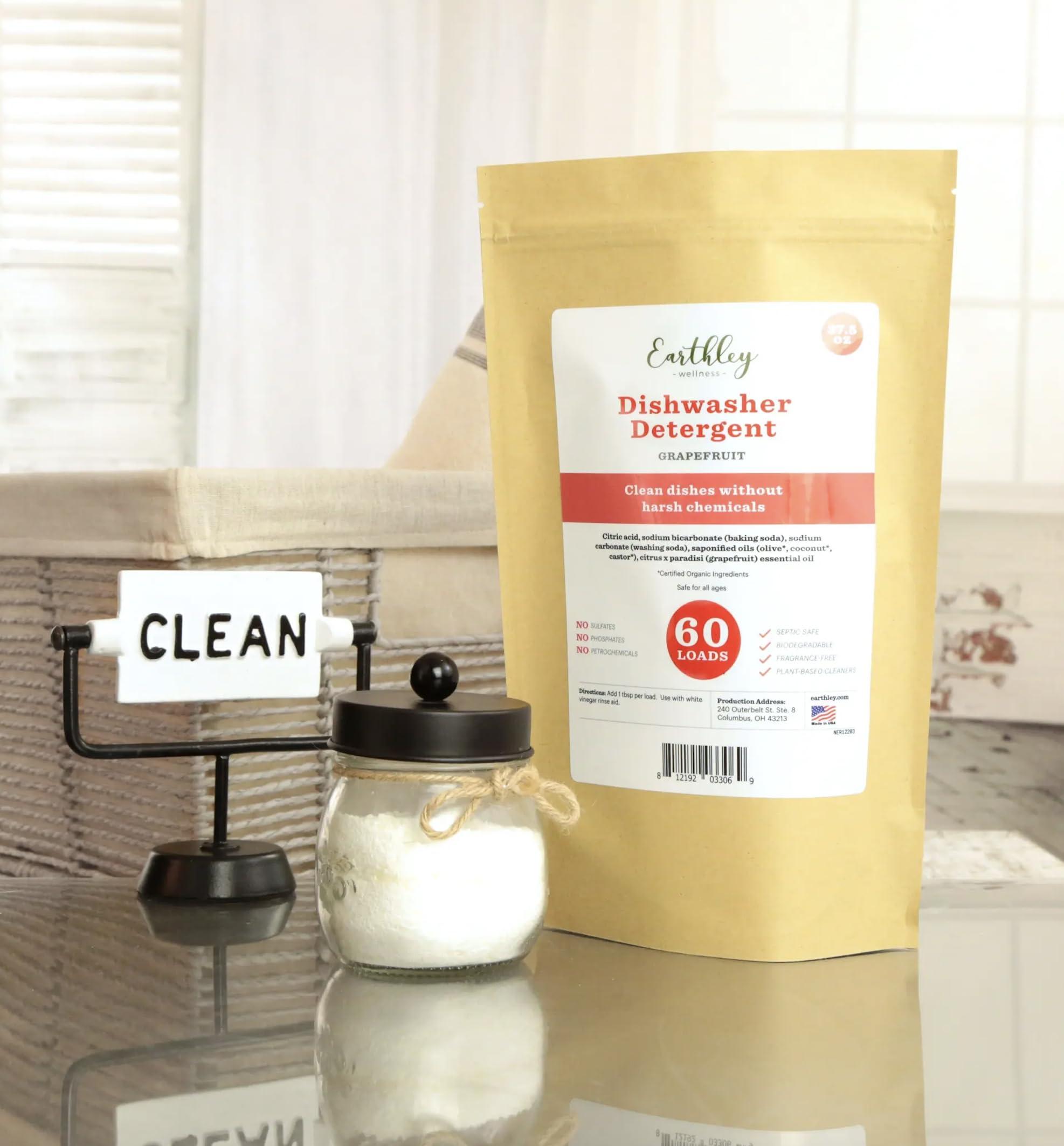 Earthley Wellness Earthley Wellness, Dishwasher Detergent, Eco-Friendly, Pure, Certified Organic Dish Detergent (60 Loads, Unscented)