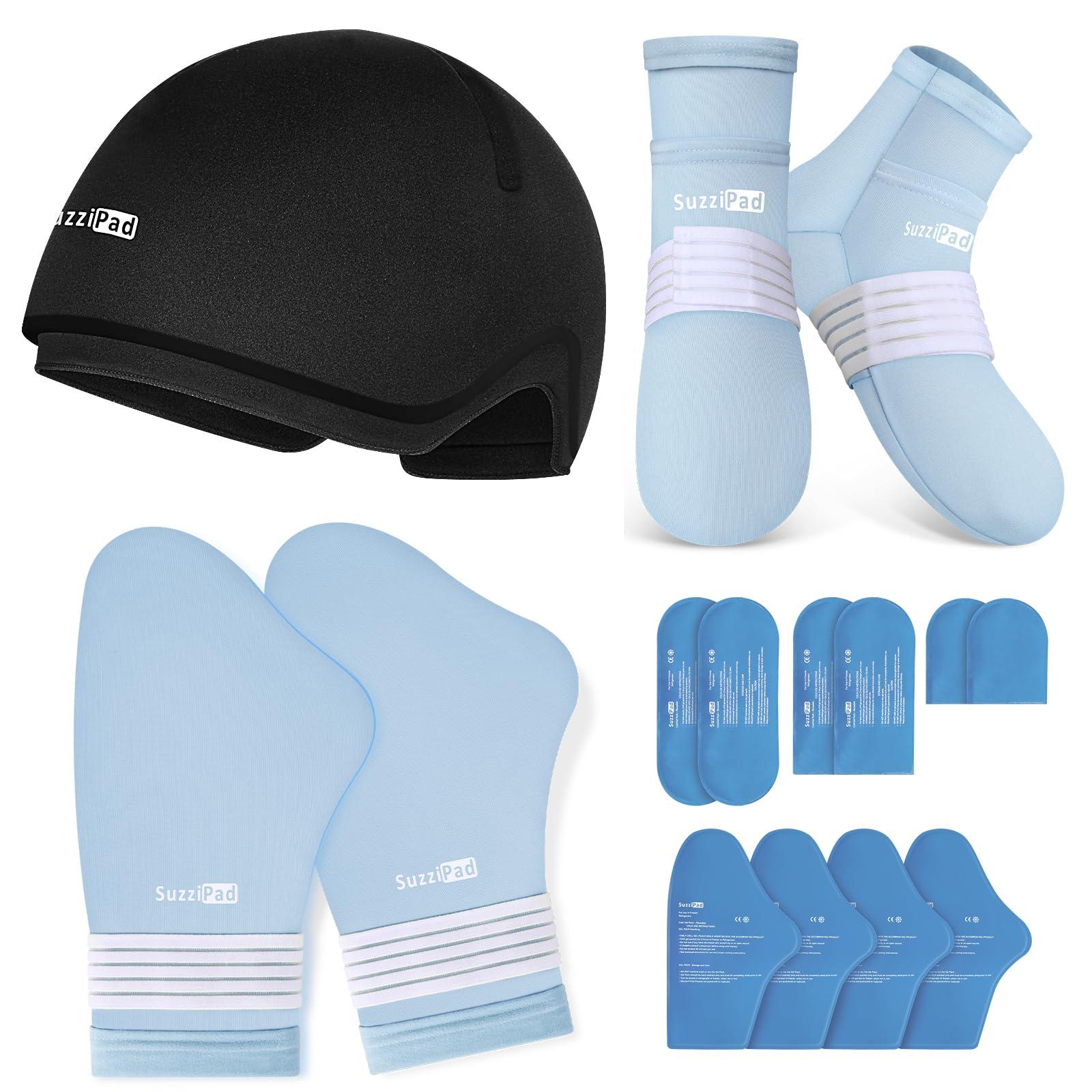 SUZZIPAD Suzzipad Cold Therapy Socks and Hand Ice Pack, Cold Gloves for Chemotherapy Neuropathy, Cold Caps for Chemotherapy, Migraine Headache Relief Cap, Chemo Care Package for Women & Men, L