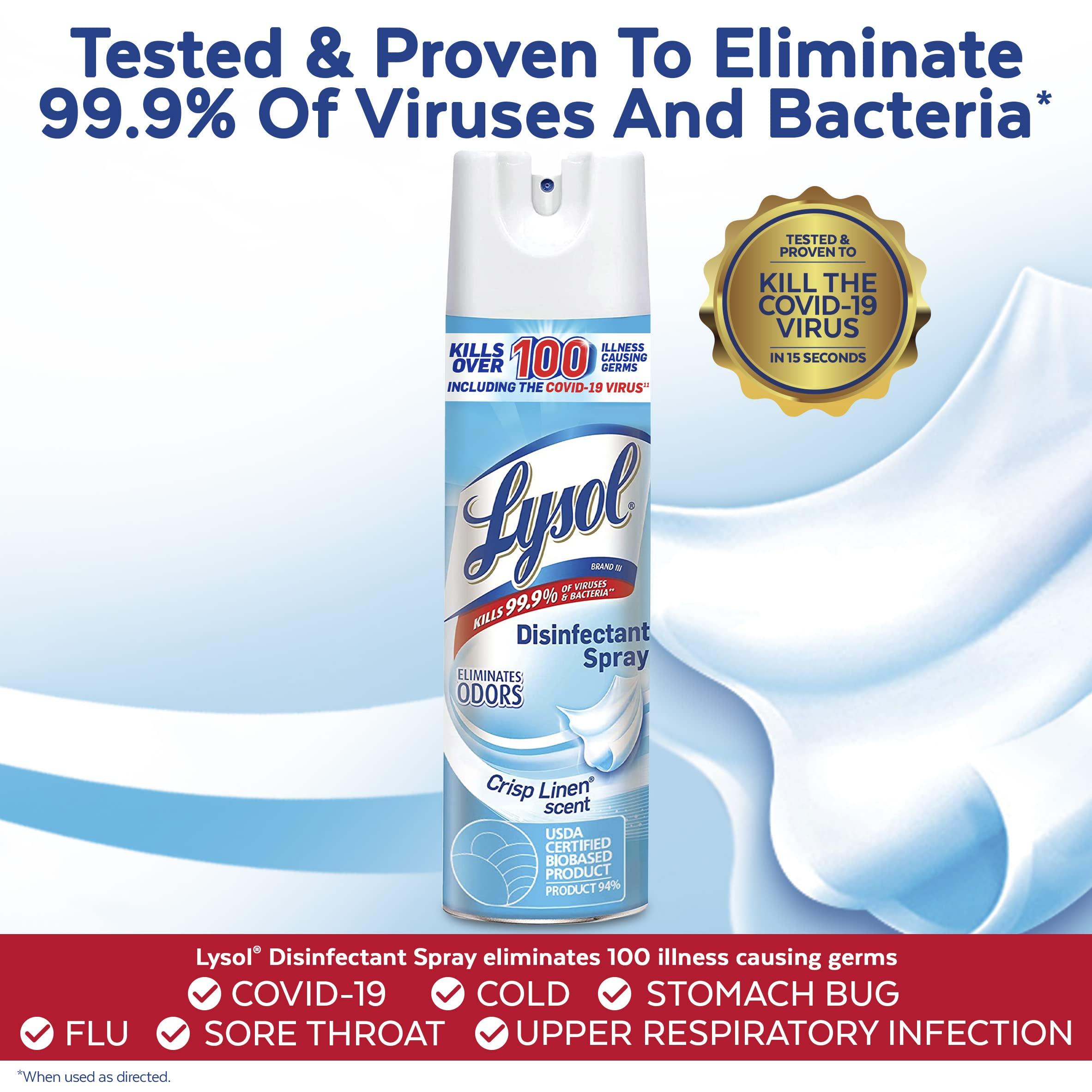 Lysol Lysol Disinfectant Spray, Sanitizing Spray, For Disinfecting and Deodorizing, Crisp Linen, 19 Fl. Oz (Pack of 4, 8 Count Total)