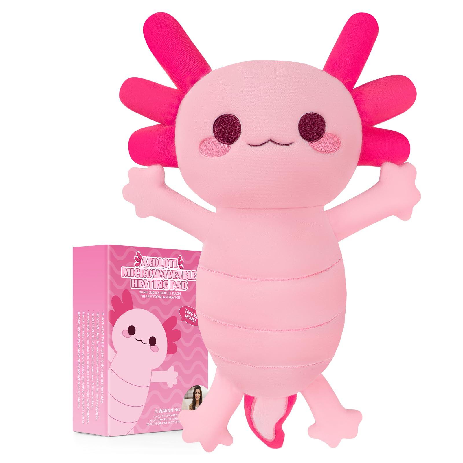 Auspicious beginning Microwave Heating Pads for Cramps & Period Pain Relief, 16\" x 11\" Cuddle Cute Axolotl Heating Pad for Menstruation,Back Pain, Period Cramps,Neck Shoulder, Moist Heat Pad Gifts for Women & Girls