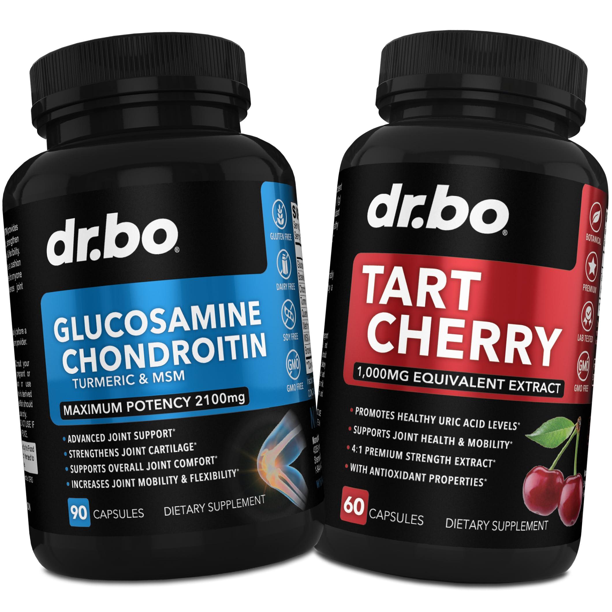 DR. BO Glucosamine Chondroitin MSM Turmeric & Tart Cherry - Joint Health Supplement Knee Bone & Joints, Purge Uric Acid Cleanse Flush Antioxidant Pills - Joint Support Pills & Tart Cherry Extract Capsules
