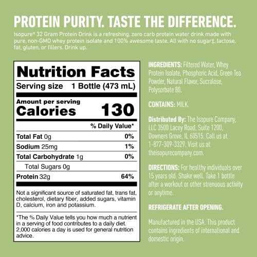 Isopure Isopure Zero Carb 32g Protein Ready-to-Drink, Whey Protein Isolate, Green Tea, 16 Fl Oz (12 Bottles)